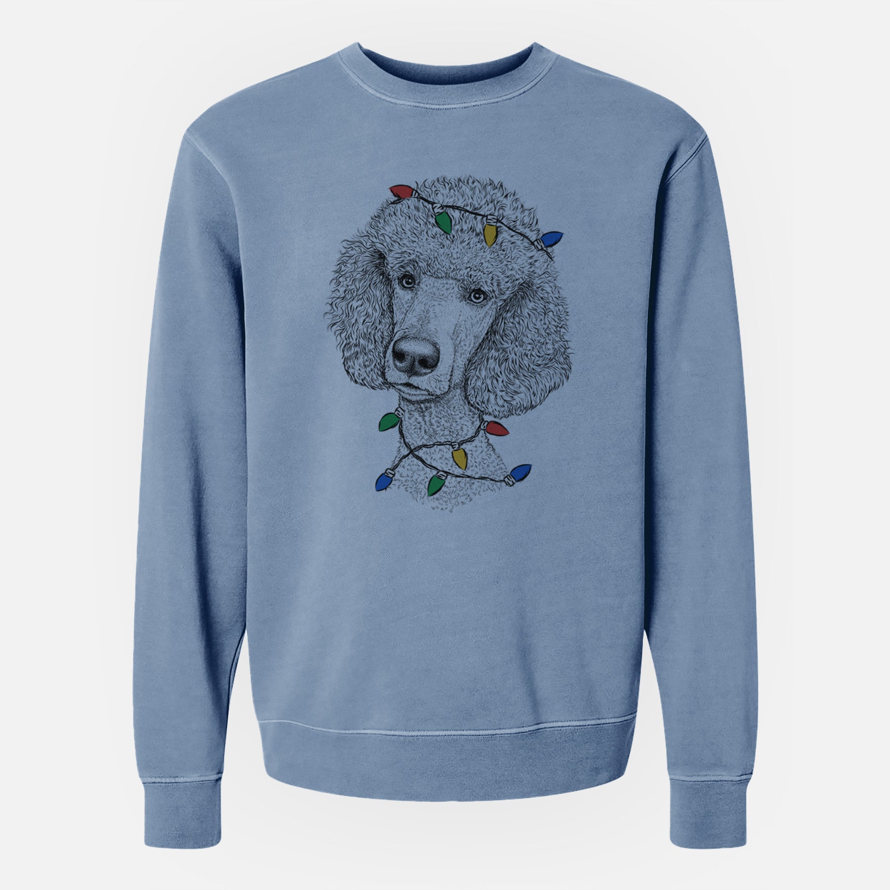 Christmas Lights Yuki the Poodle - Unisex Pigment Dyed Crew Sweatshirt