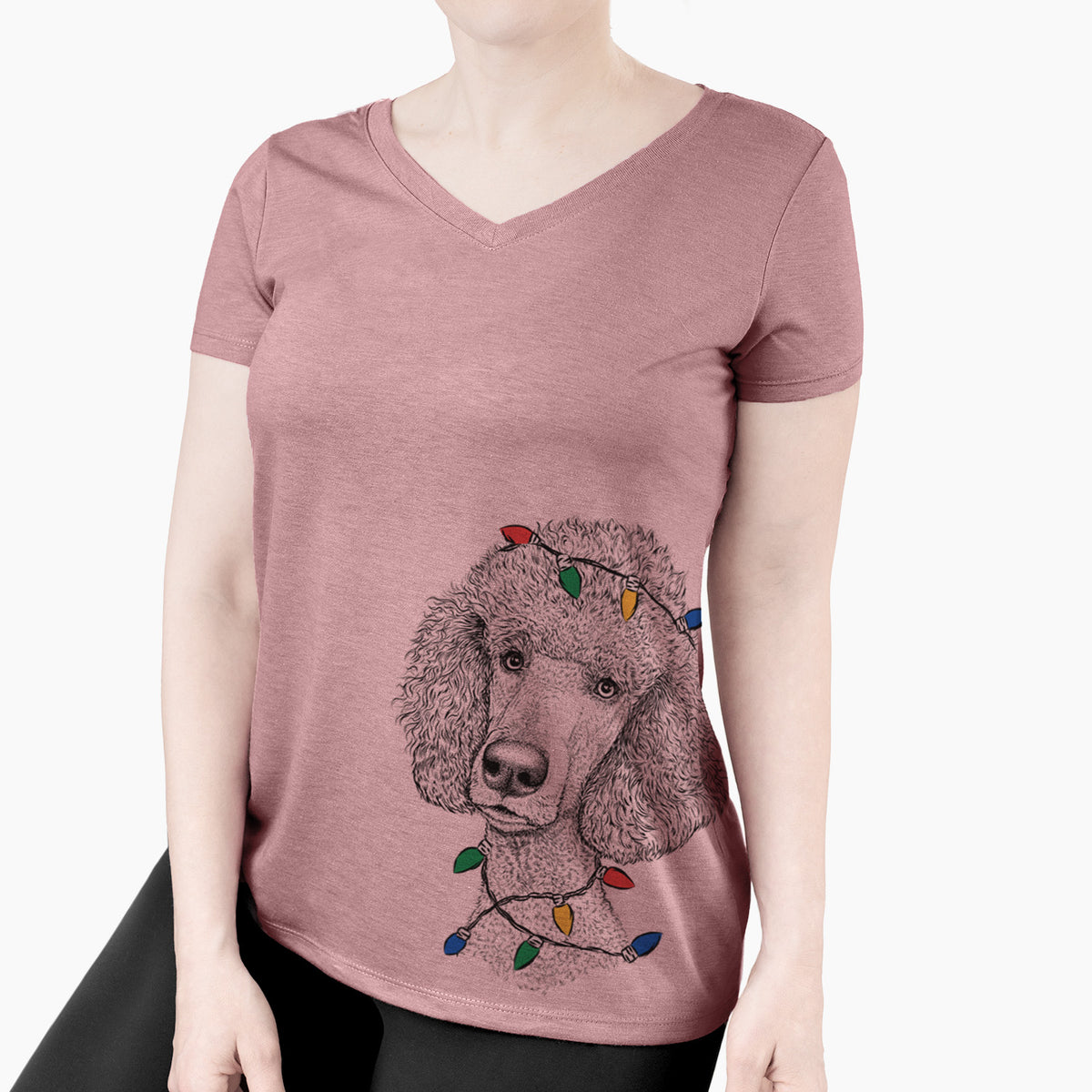 Christmas Lights Yuki the Poodle - Women's Perfect V-neck Shirt