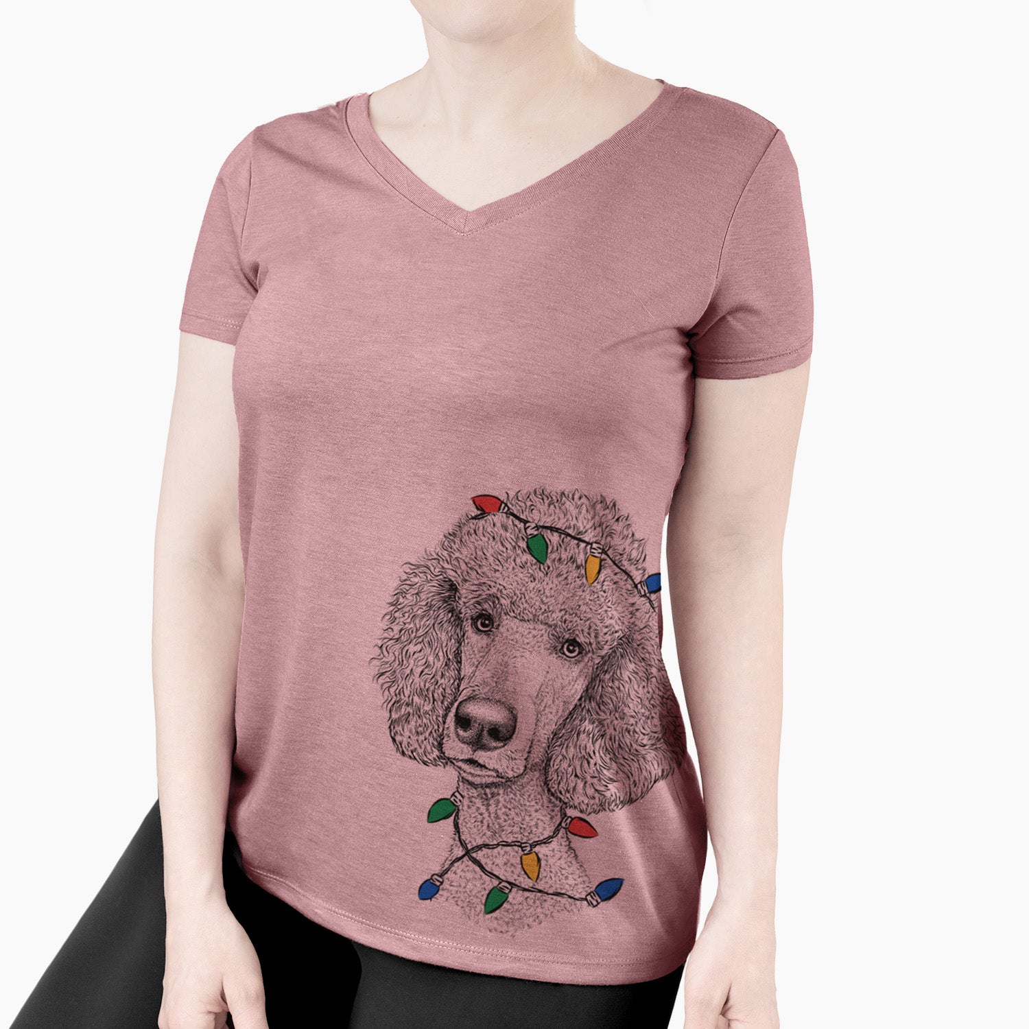 Christmas Lights Yuki the Poodle - Women's Perfect V-neck Shirt