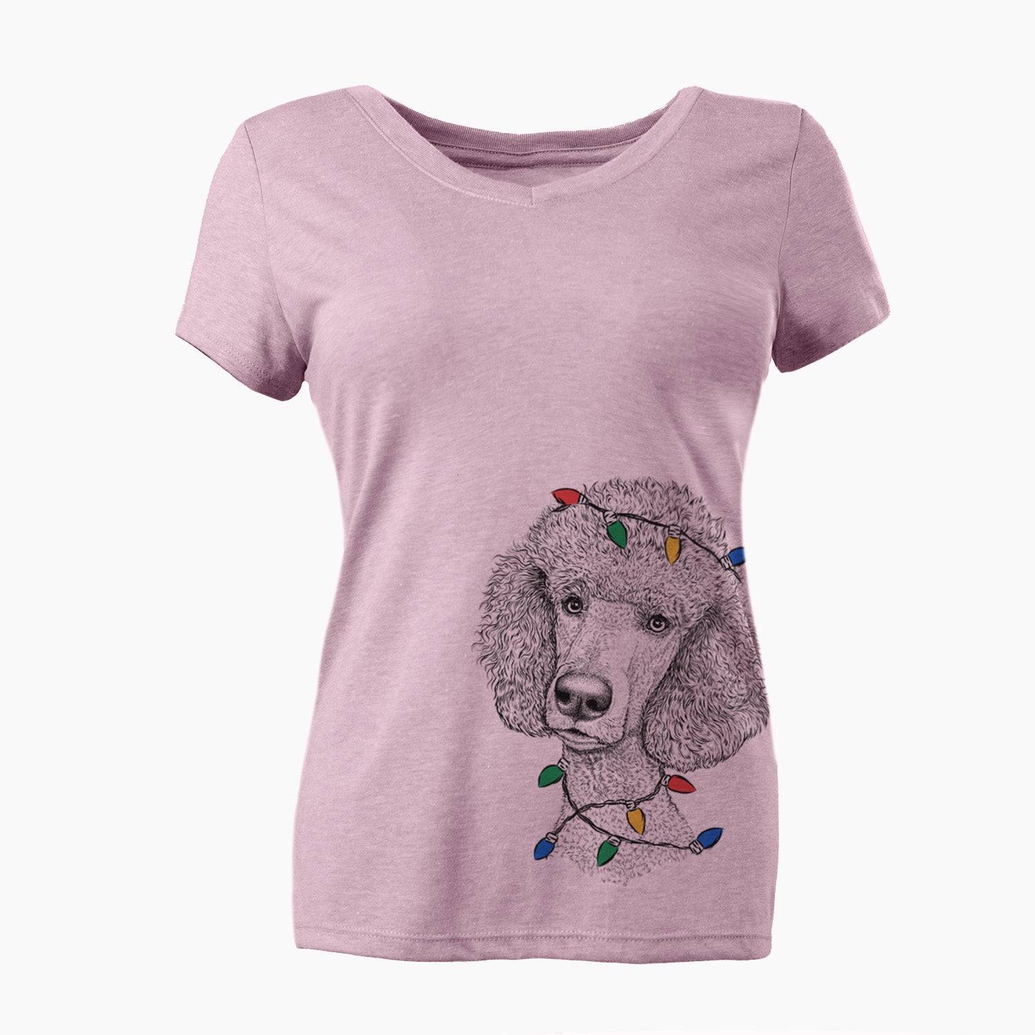 Christmas Lights Yuki the Poodle - Women's Perfect V-neck Shirt