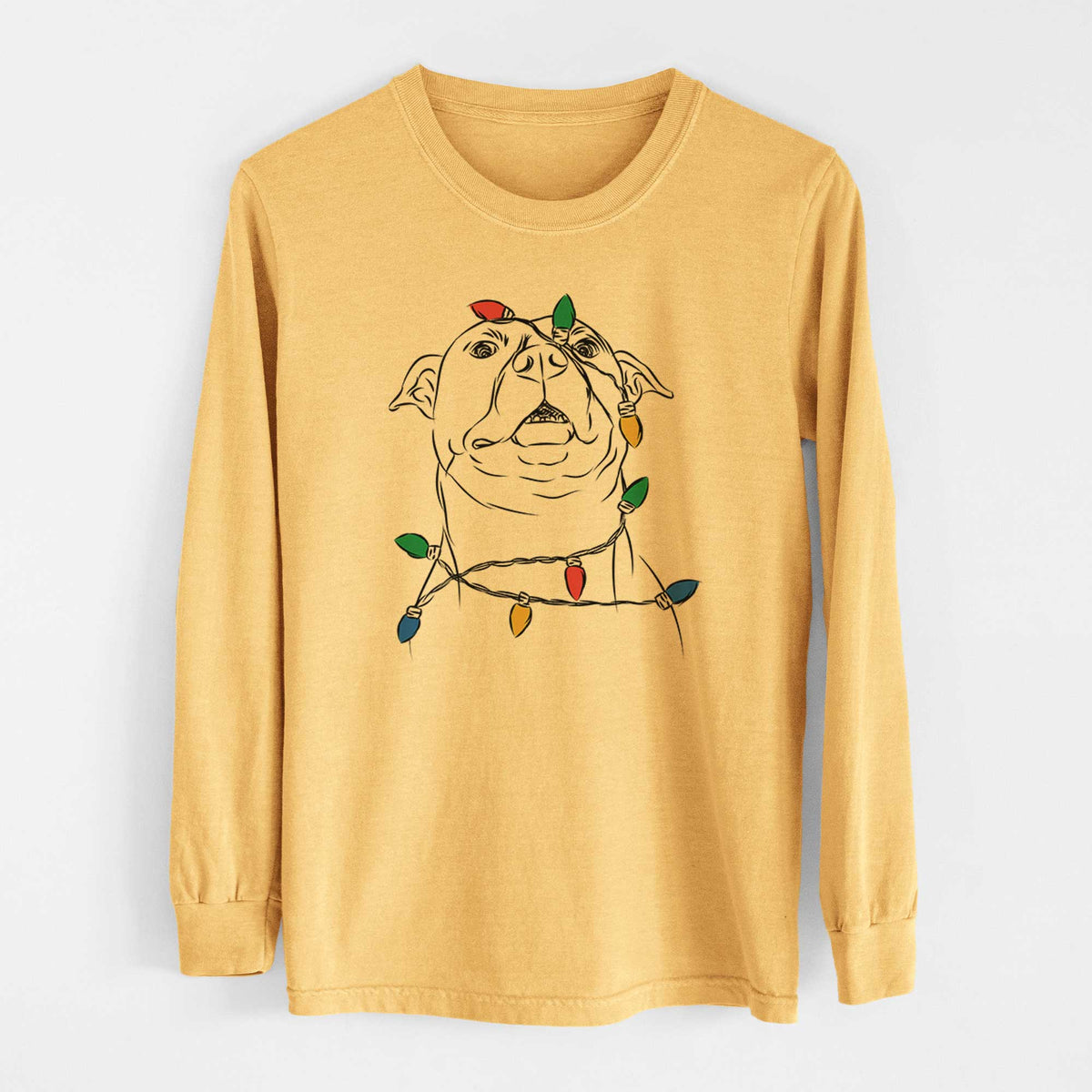 Christmas Lights Zada the Pitbull - Heavyweight 100% Cotton Long Sleeve