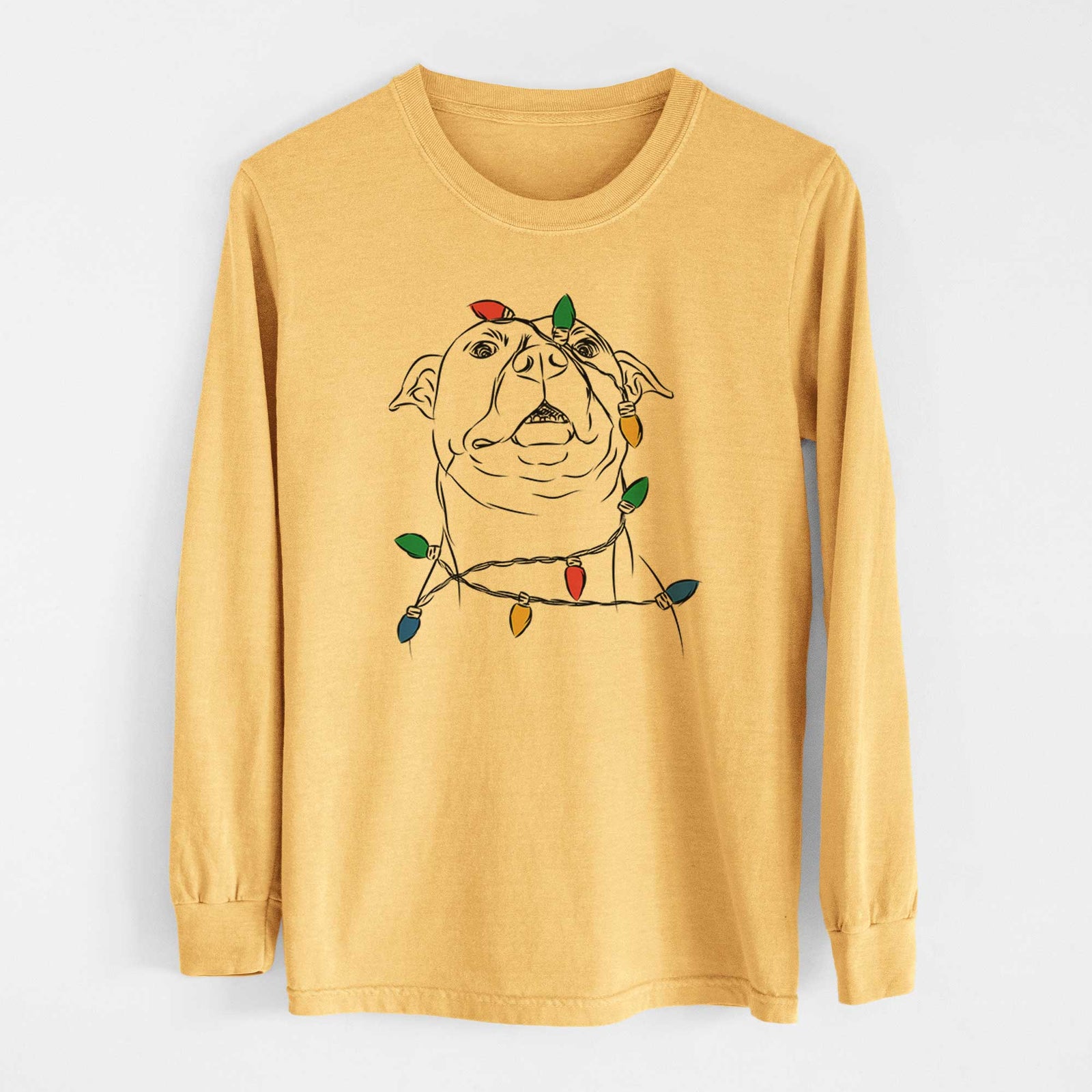Christmas Lights Zada the Pitbull - Heavyweight 100% Cotton Long Sleeve