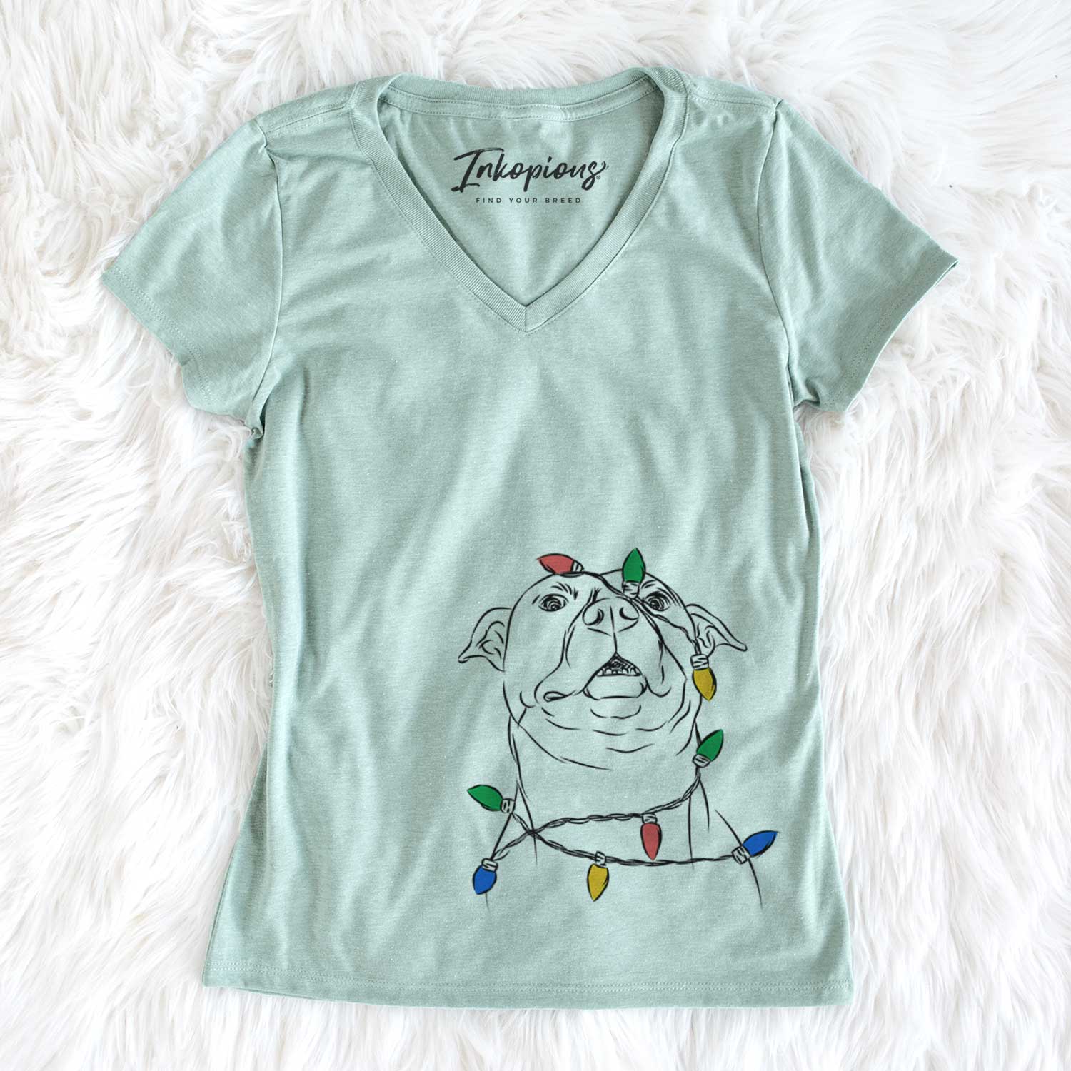 Christmas Lights Zada the Pitbull - Women's V-neck Shirt