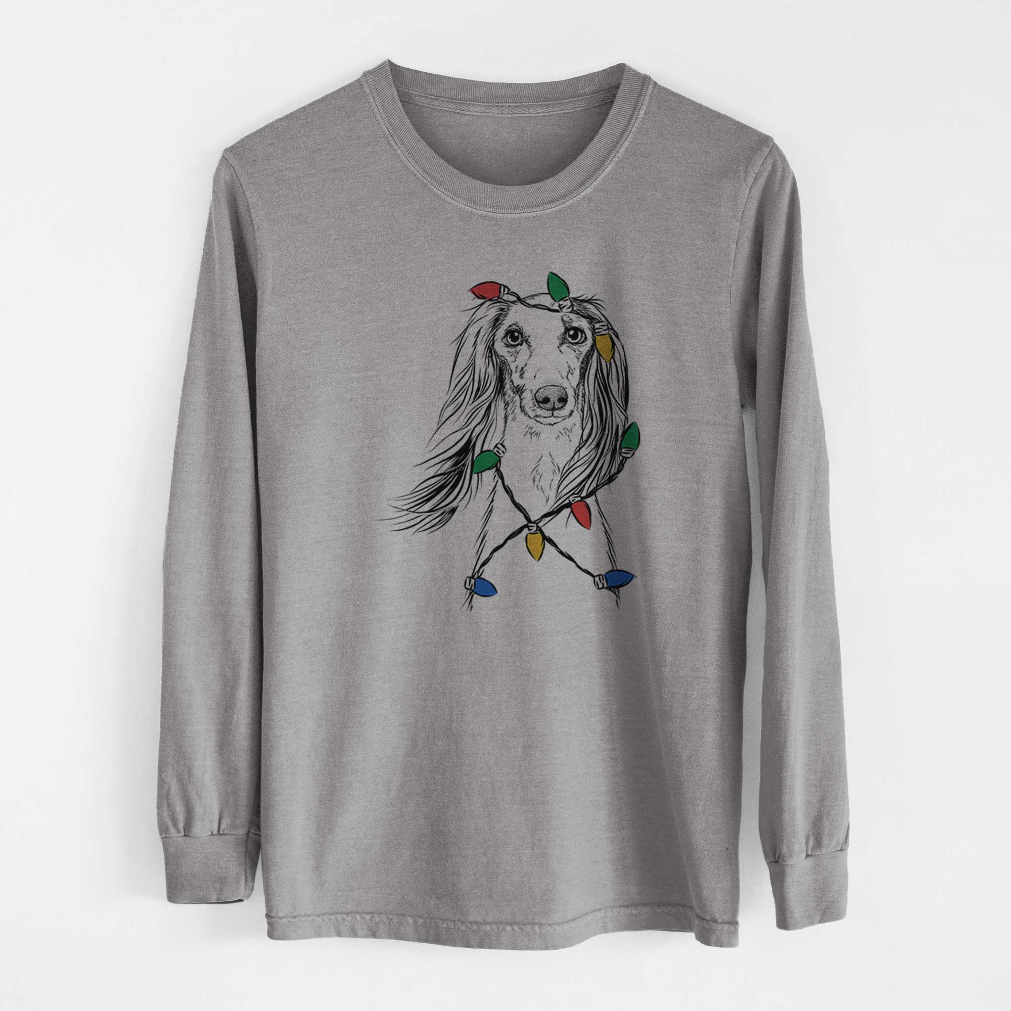 Christmas Lights Zahra the Saluki - Heavyweight 100% Cotton Long Sleeve