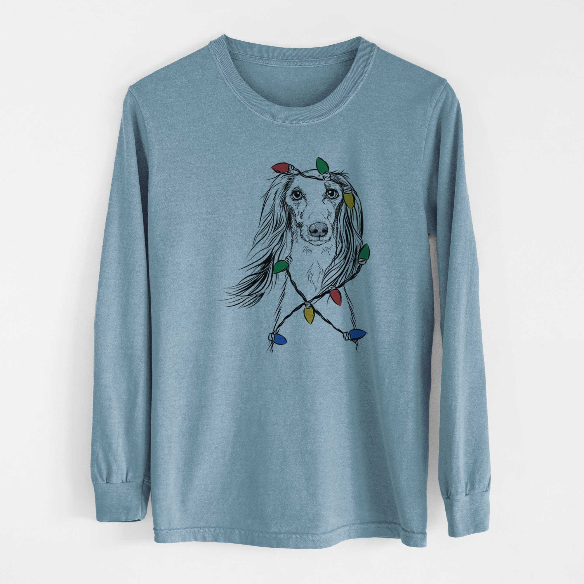 Christmas Lights Zahra the Saluki - Heavyweight 100% Cotton Long Sleeve