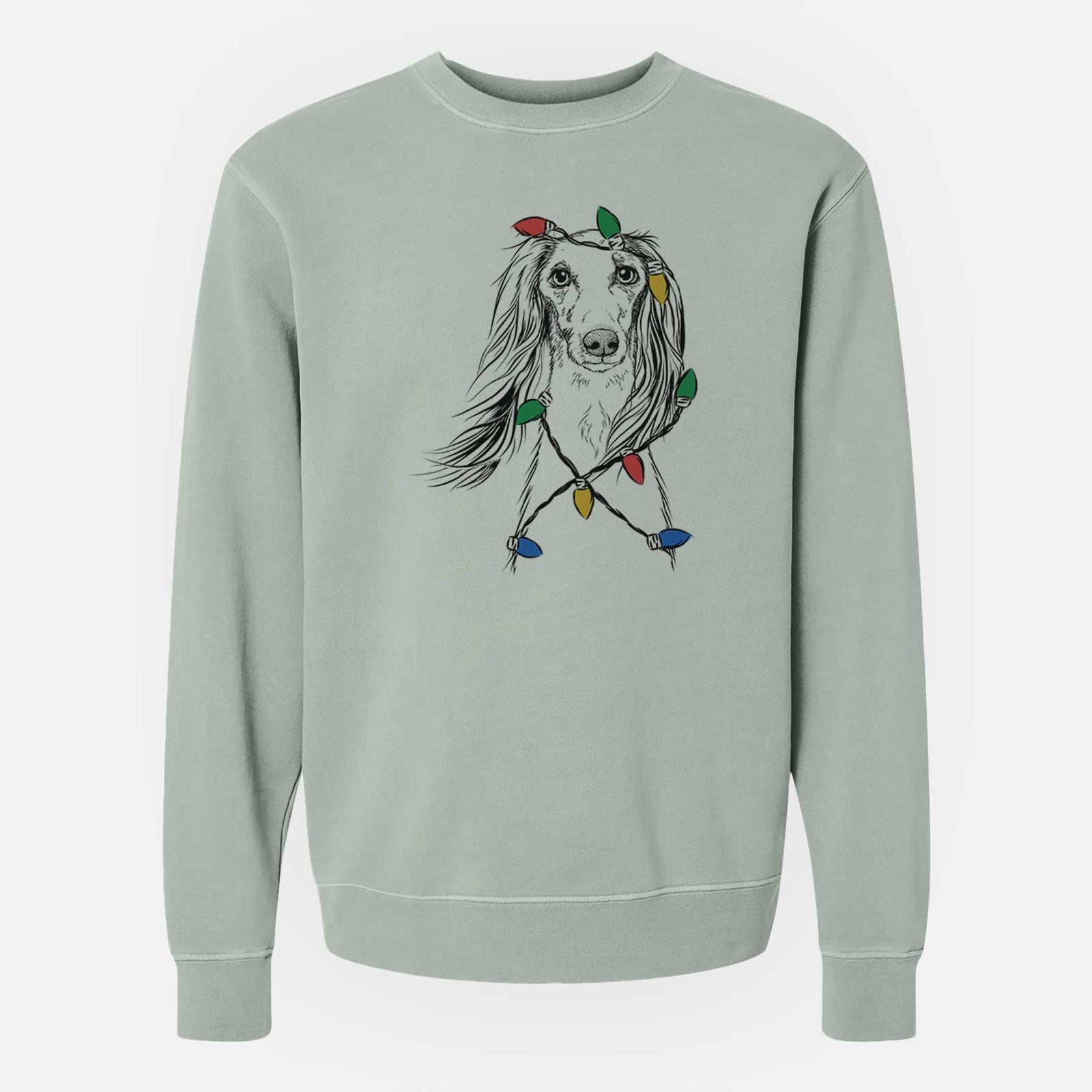 Christmas Lights Zahra the Saluki - Unisex Pigment Dyed Crew Sweatshirt