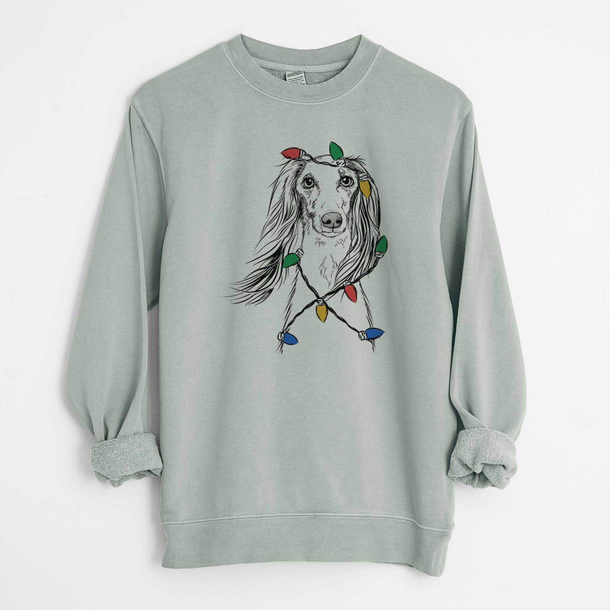 Christmas Lights Zahra the Saluki - Unisex Pigment Dyed Crew Sweatshirt