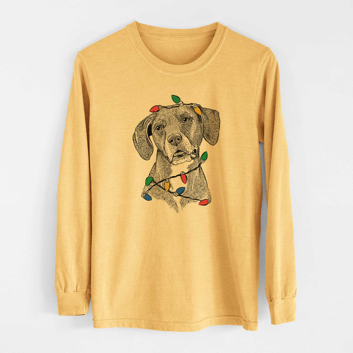 Christmas Lights Zeena the Plott Hound Mix - Heavyweight 100% Cotton Long Sleeve