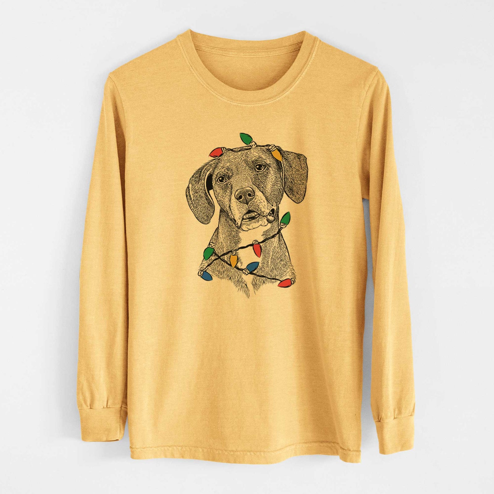 Christmas Lights Zeena the Plott Hound Mix - Heavyweight 100% Cotton Long Sleeve