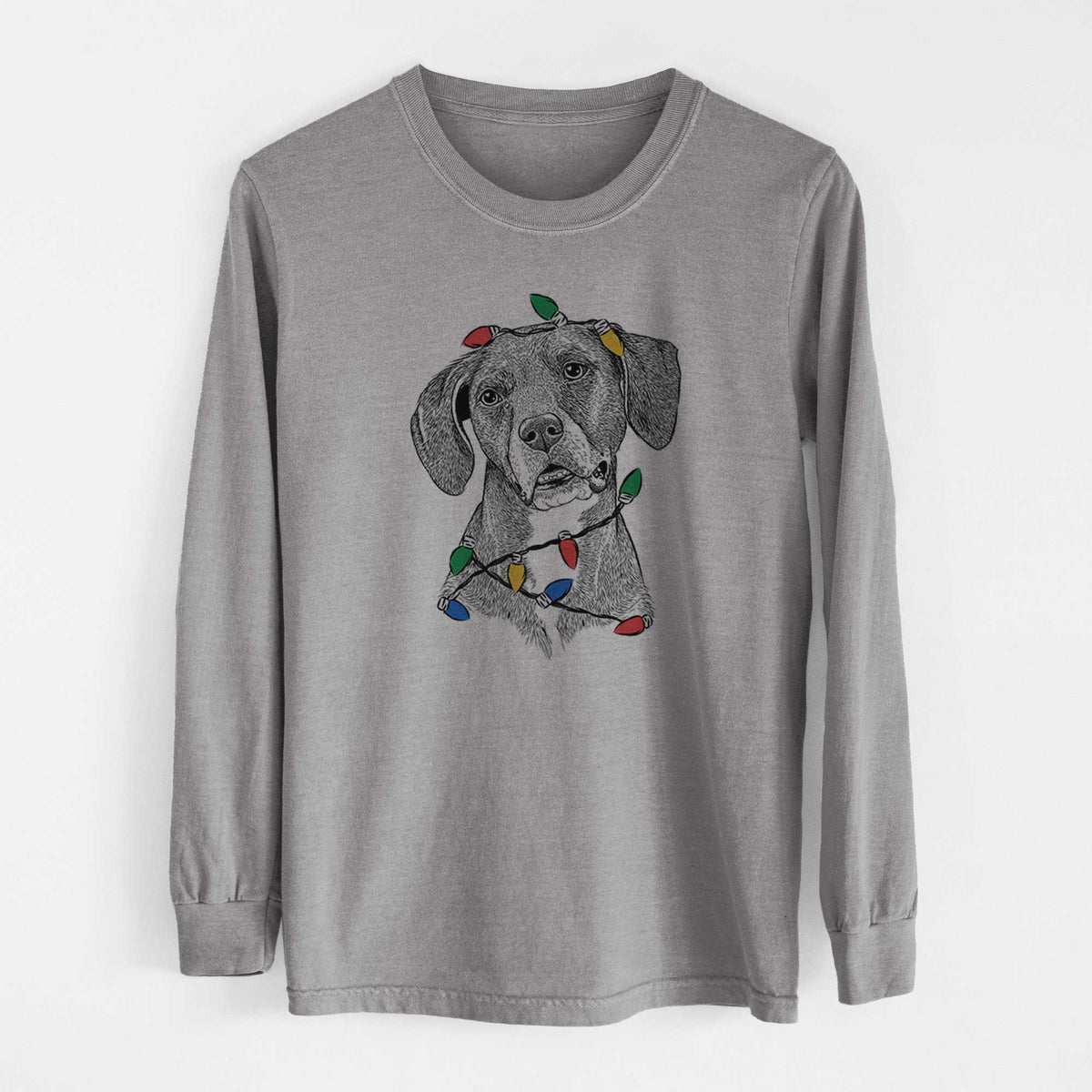 Christmas Lights Zeena the Plott Hound Mix - Heavyweight 100% Cotton Long Sleeve