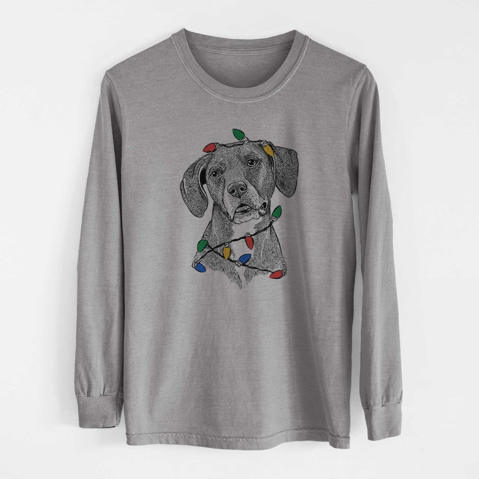 Christmas Lights Zeena the Plott Hound Mix - Heavyweight 100% Cotton Long Sleeve
