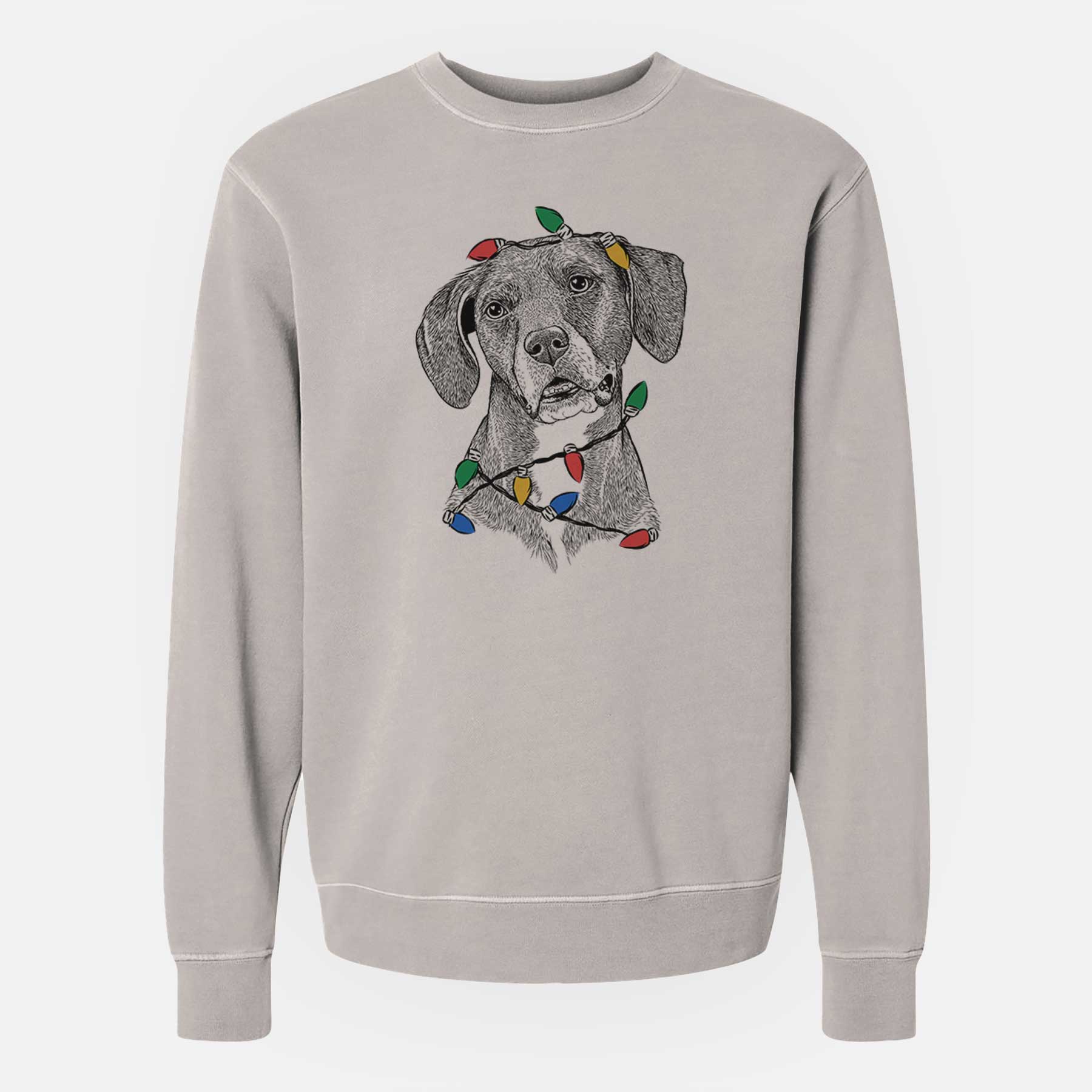 Christmas Lights Zeena the Plott Hound Mix - Unisex Pigment Dyed Crew Sweatshirt