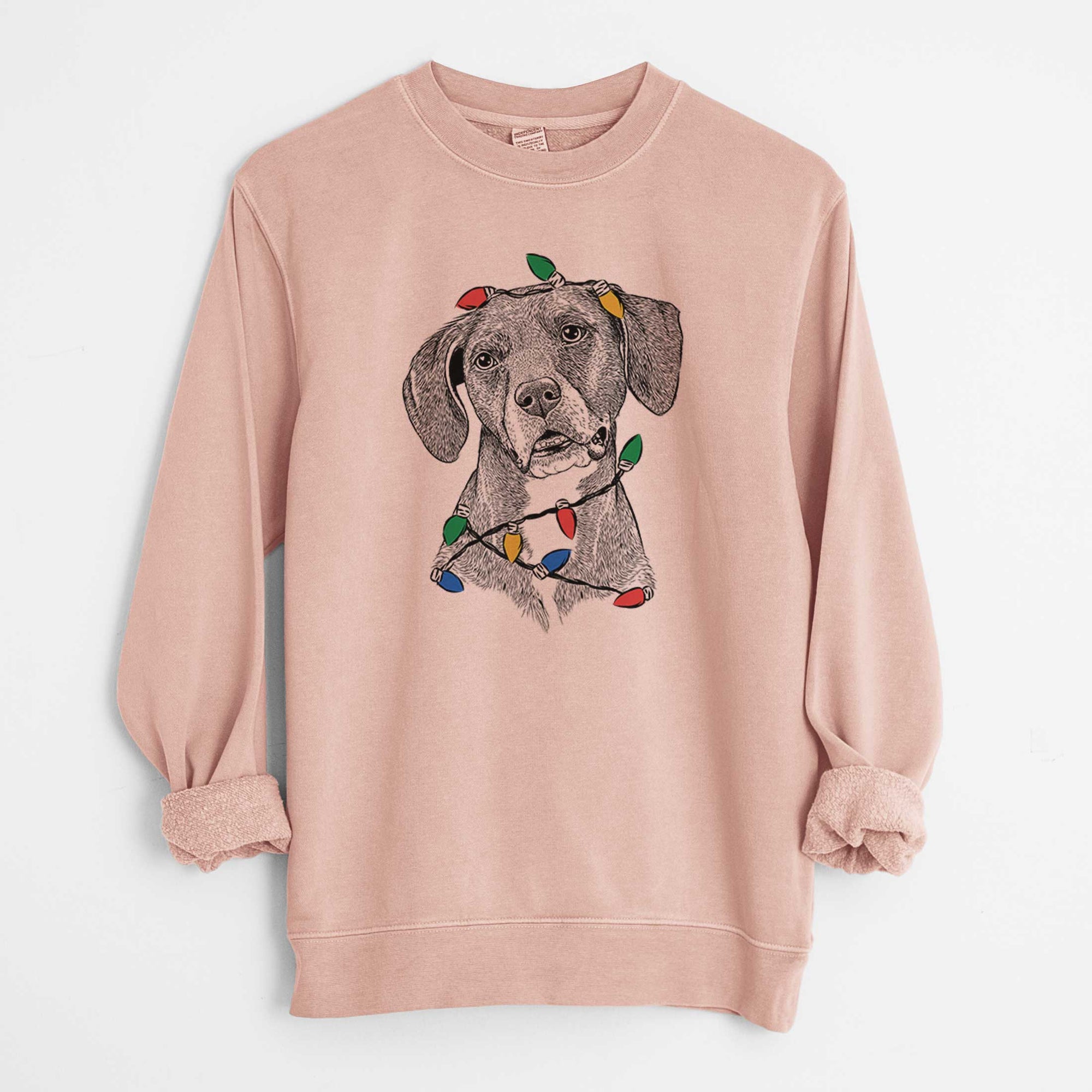 Christmas Lights Zeena the Plott Hound Mix - Unisex Pigment Dyed Crew Sweatshirt