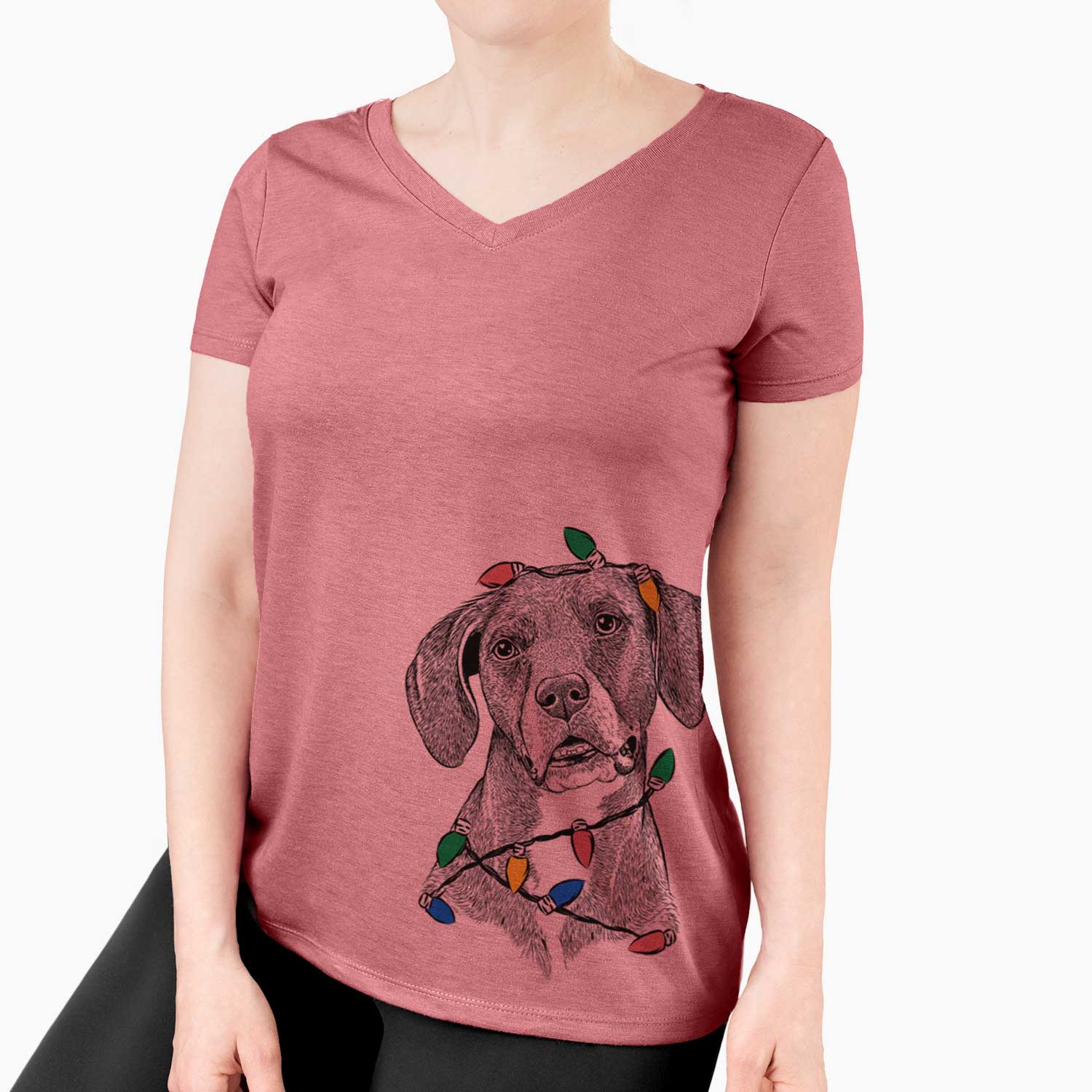 Christmas Lights Zeena the Plott Hound Mix - Women's V-neck Shirt