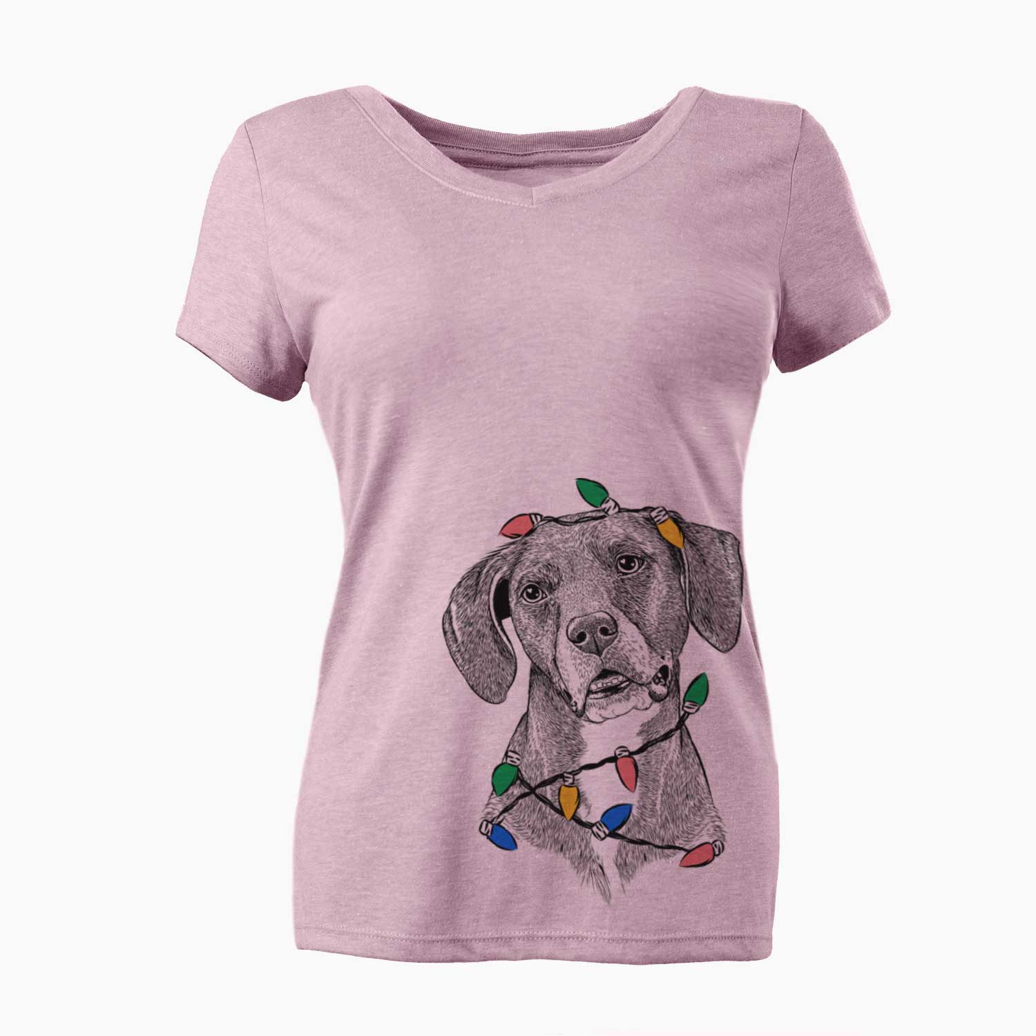 Christmas Lights Zeena the Plott Hound Mix - Women's V-neck Shirt