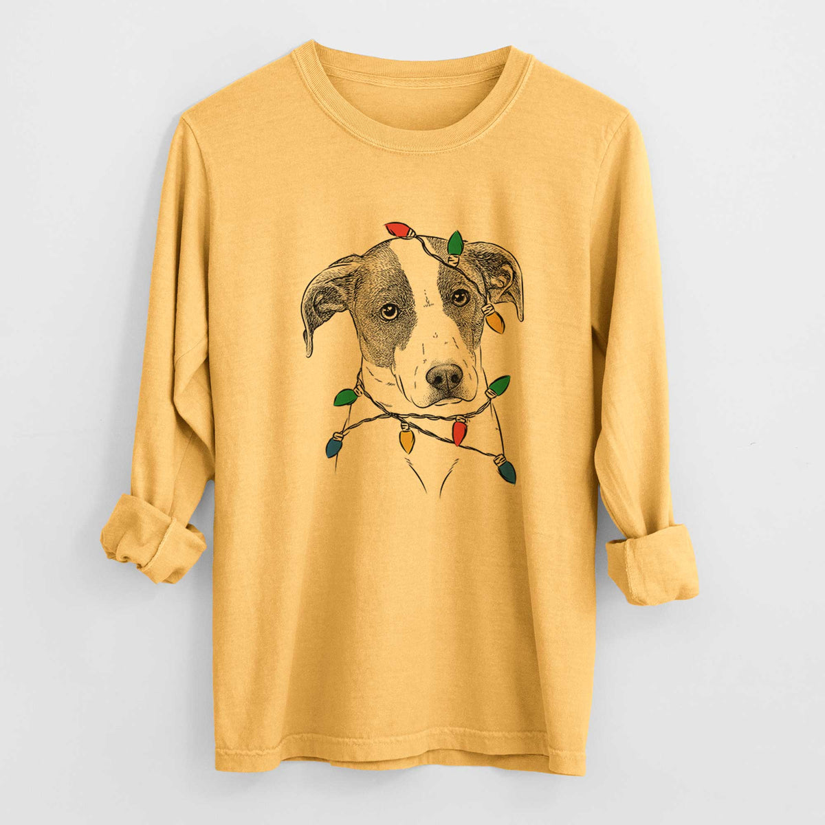 Christmas Lights Zephyr the Pointer Mix - Heavyweight 100% Cotton Long Sleeve
