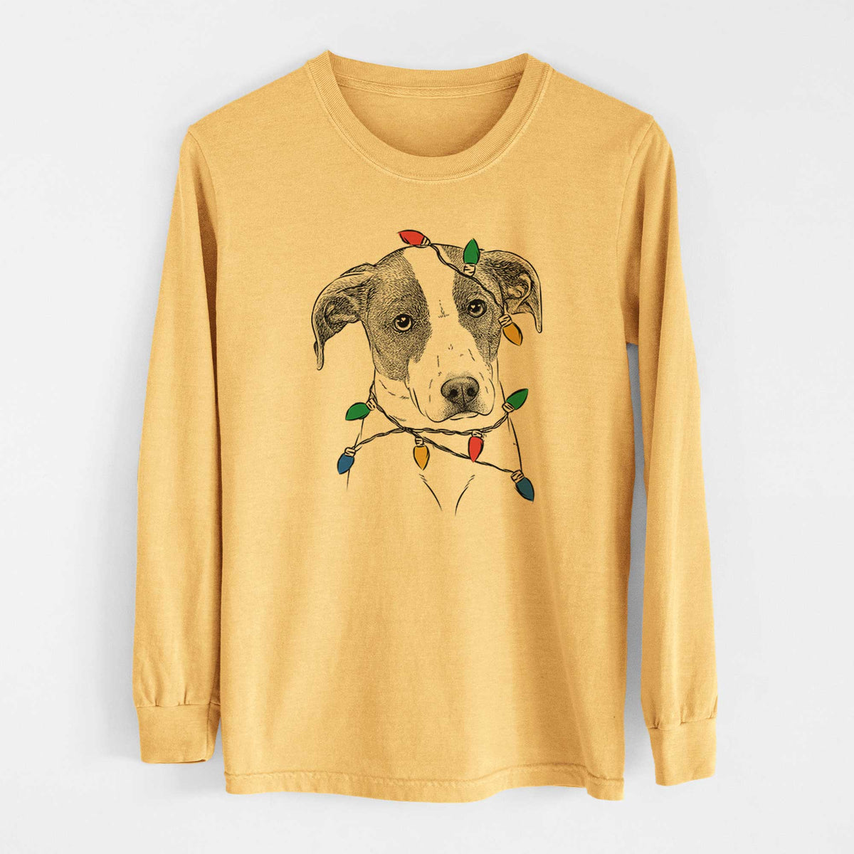Christmas Lights Zephyr the Pointer Mix - Heavyweight 100% Cotton Long Sleeve
