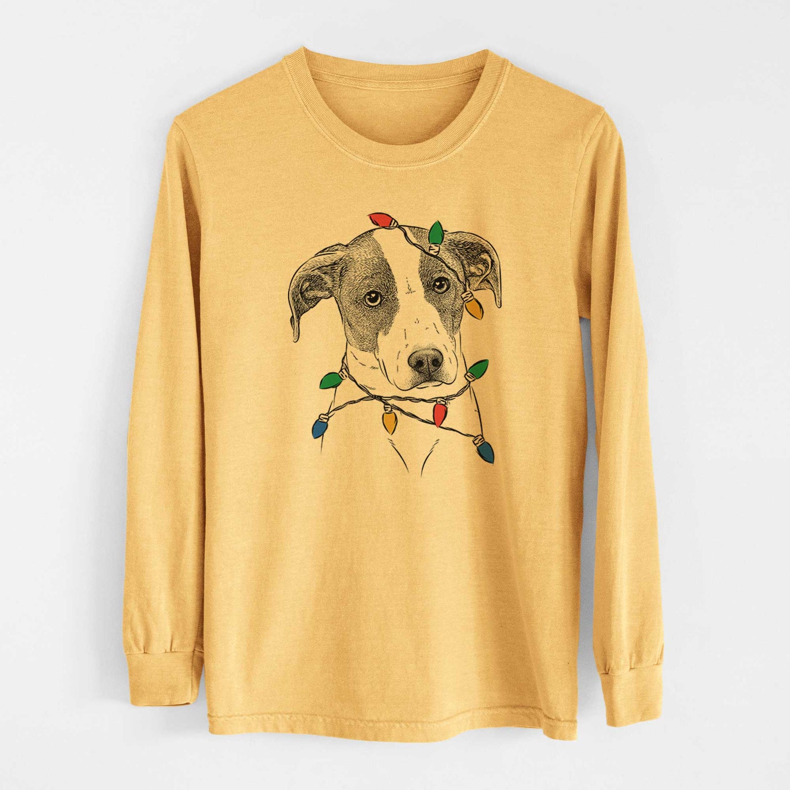 Christmas Lights Zephyr the Pointer Mix - Heavyweight 100% Cotton Long Sleeve