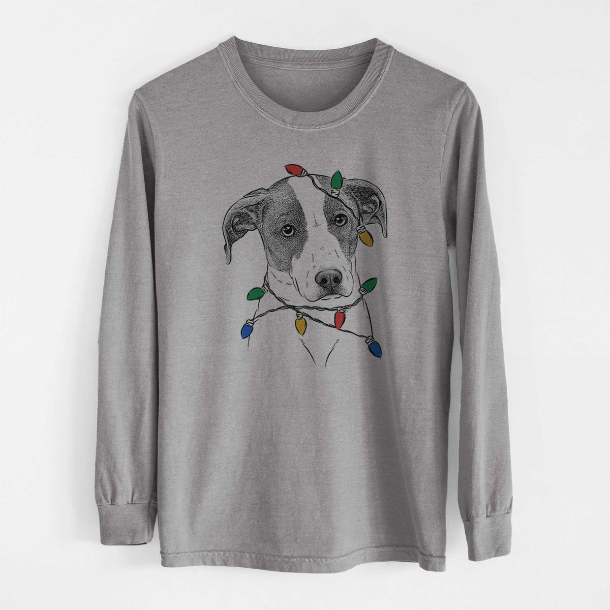 Christmas Lights Zephyr the Pointer Mix - Heavyweight 100% Cotton Long Sleeve