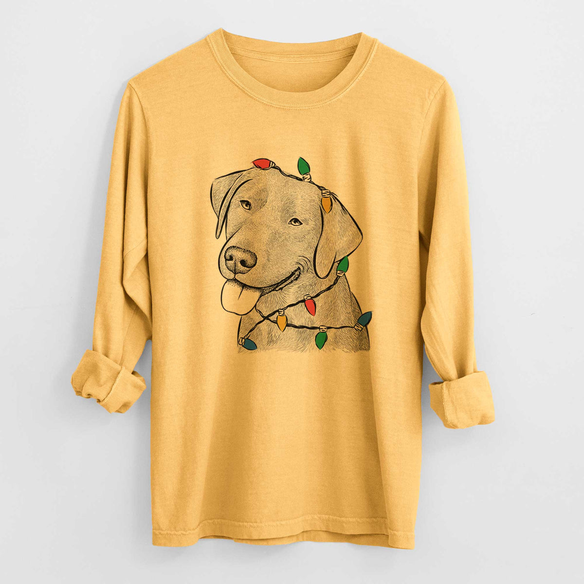 Christmas Lights Zeppelin the Black Labrador - Heavyweight 100% Cotton Long Sleeve