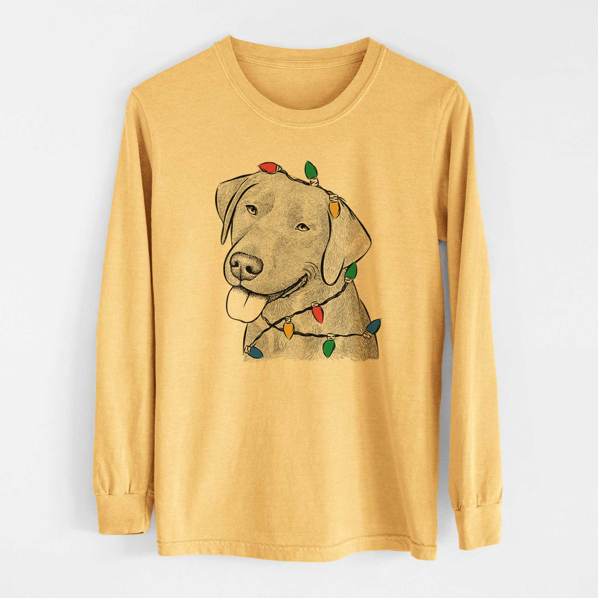 Christmas Lights Zeppelin the Black Labrador - Heavyweight 100% Cotton Long Sleeve