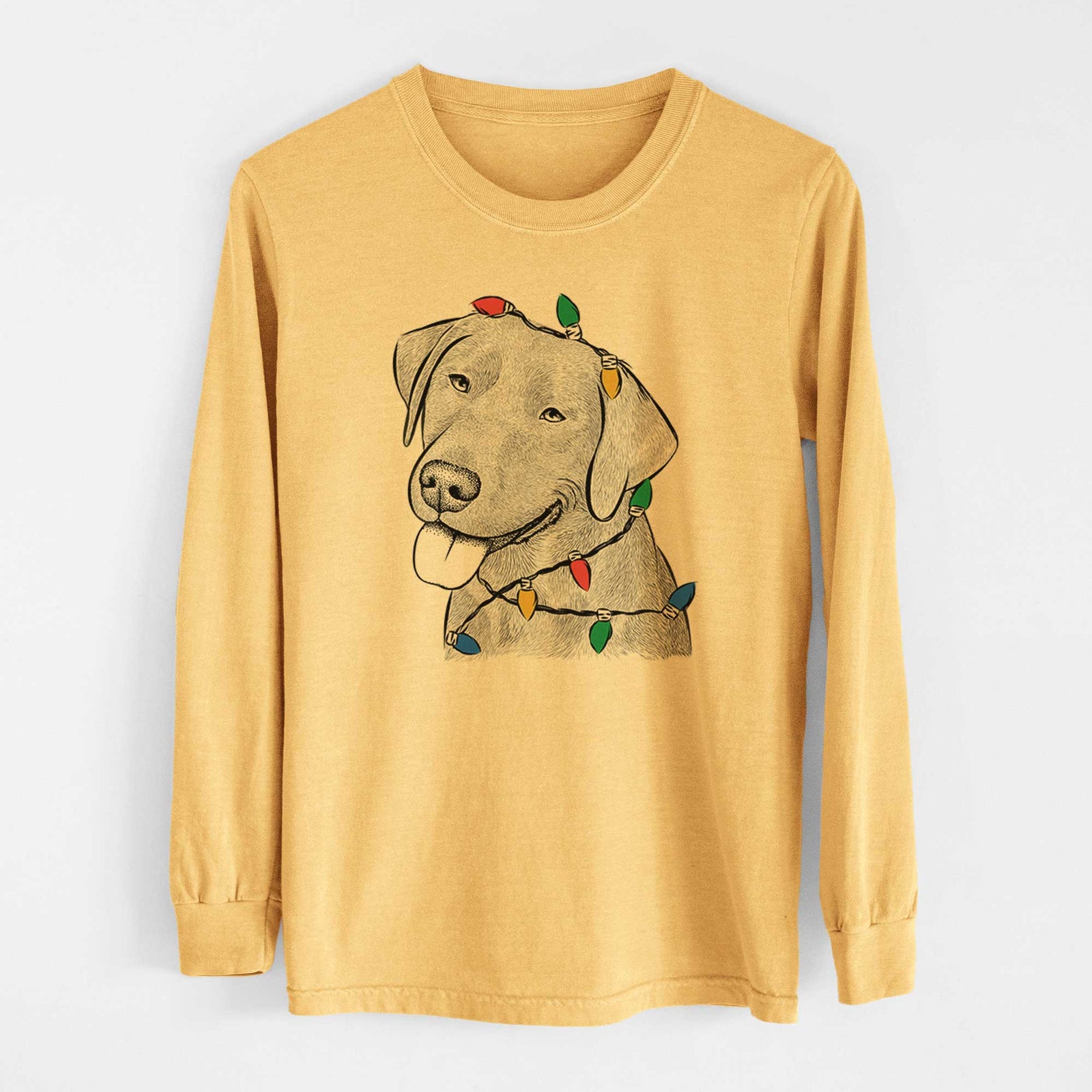 Christmas Lights Zeppelin the Black Labrador - Heavyweight 100% Cotton Long Sleeve