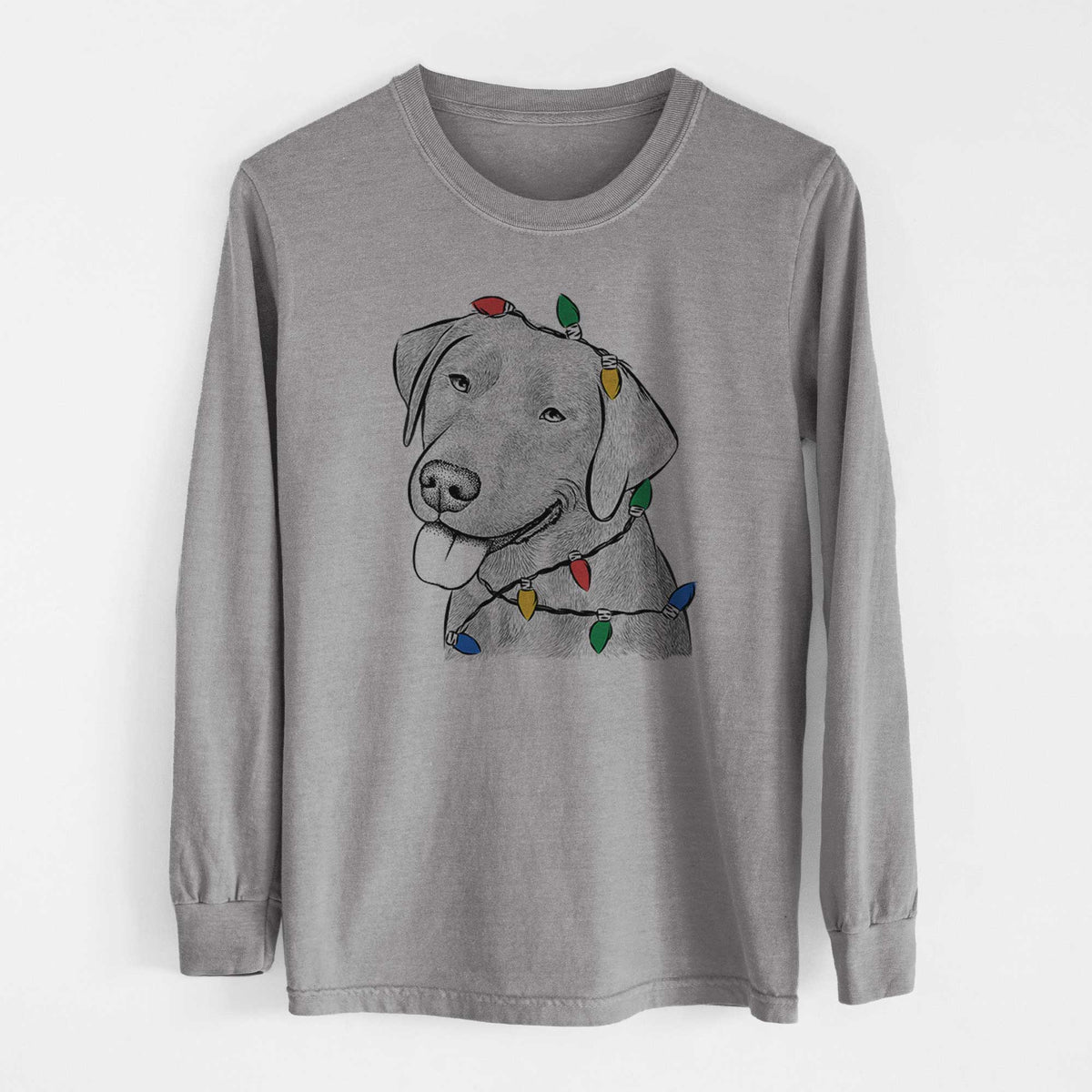 Christmas Lights Zeppelin the Black Labrador - Heavyweight 100% Cotton Long Sleeve