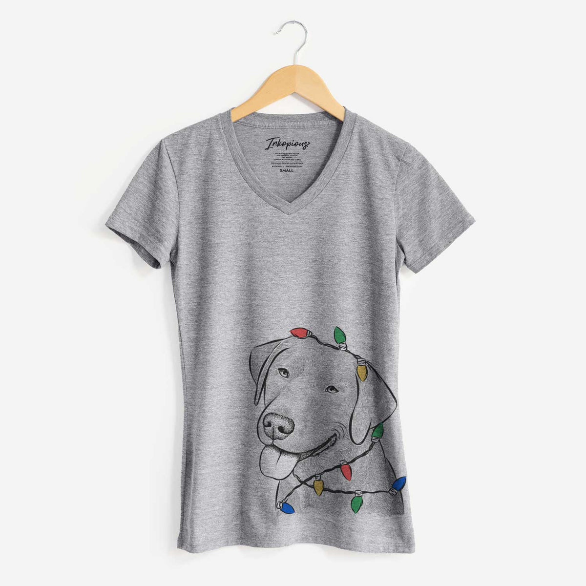 Christmas Lights Zeppelin the Black Labrador - Women's V-neck Shirt