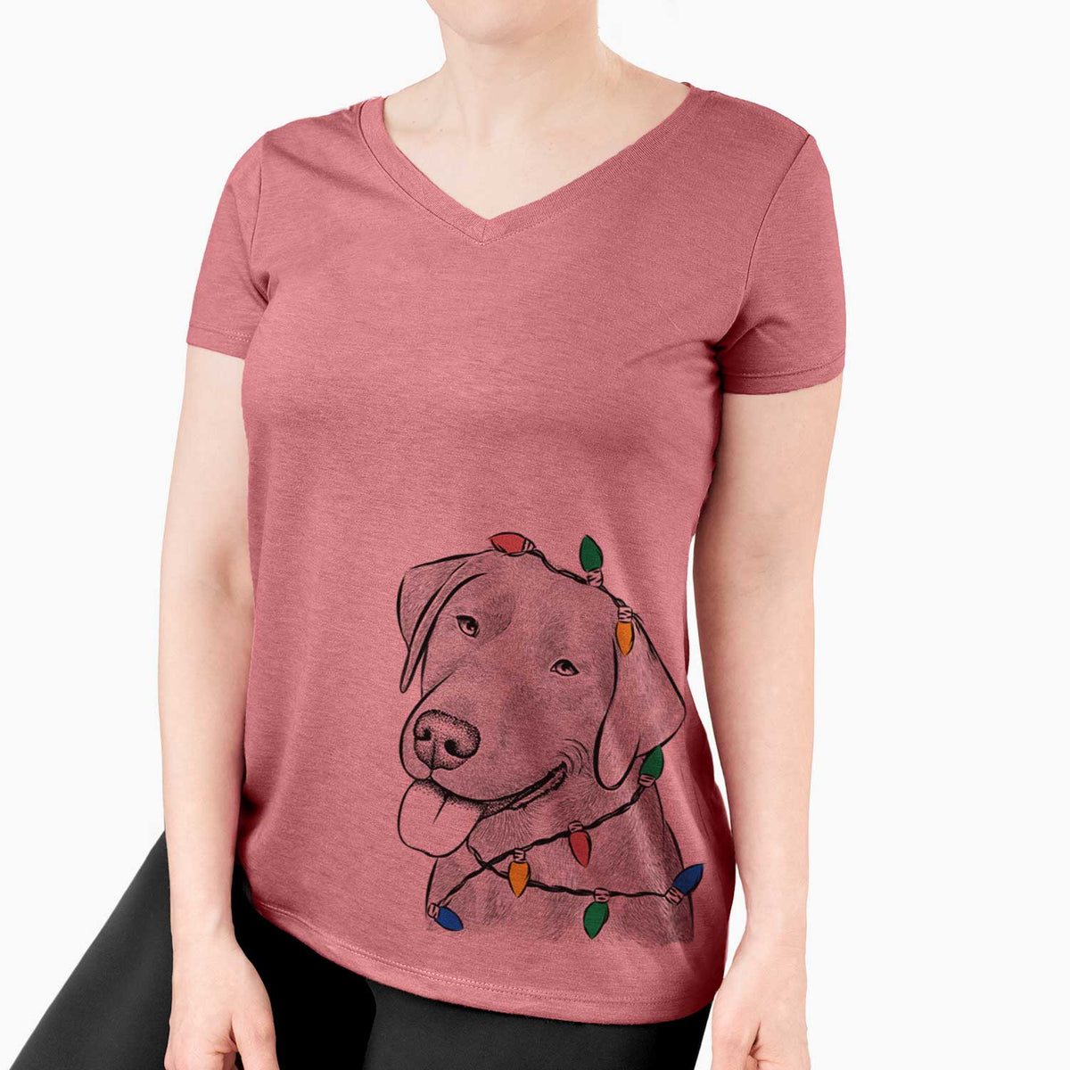 Christmas Lights Zeppelin the Black Labrador - Women's V-neck Shirt