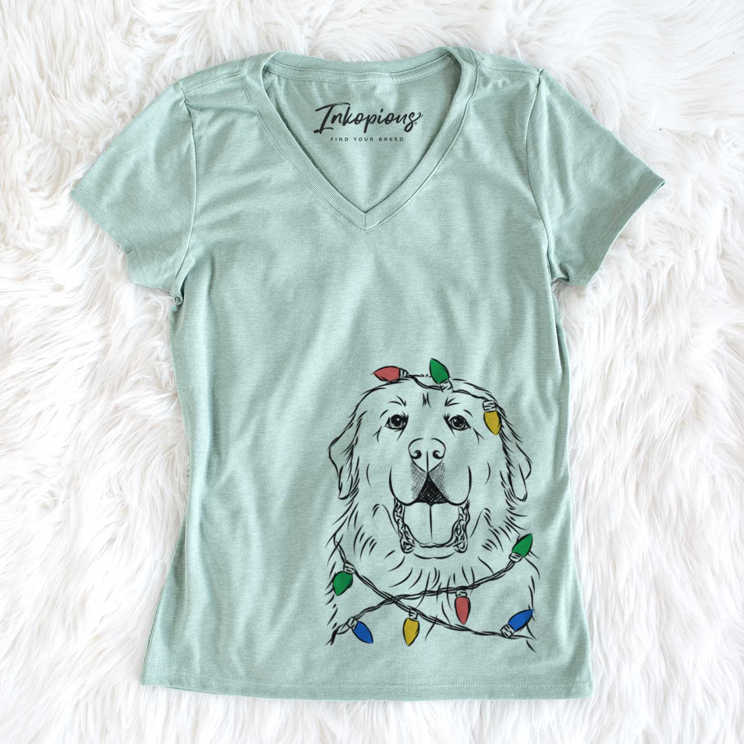 Christmas Lights Zeus the Great Pyrenees - Women's V-neck Shirt