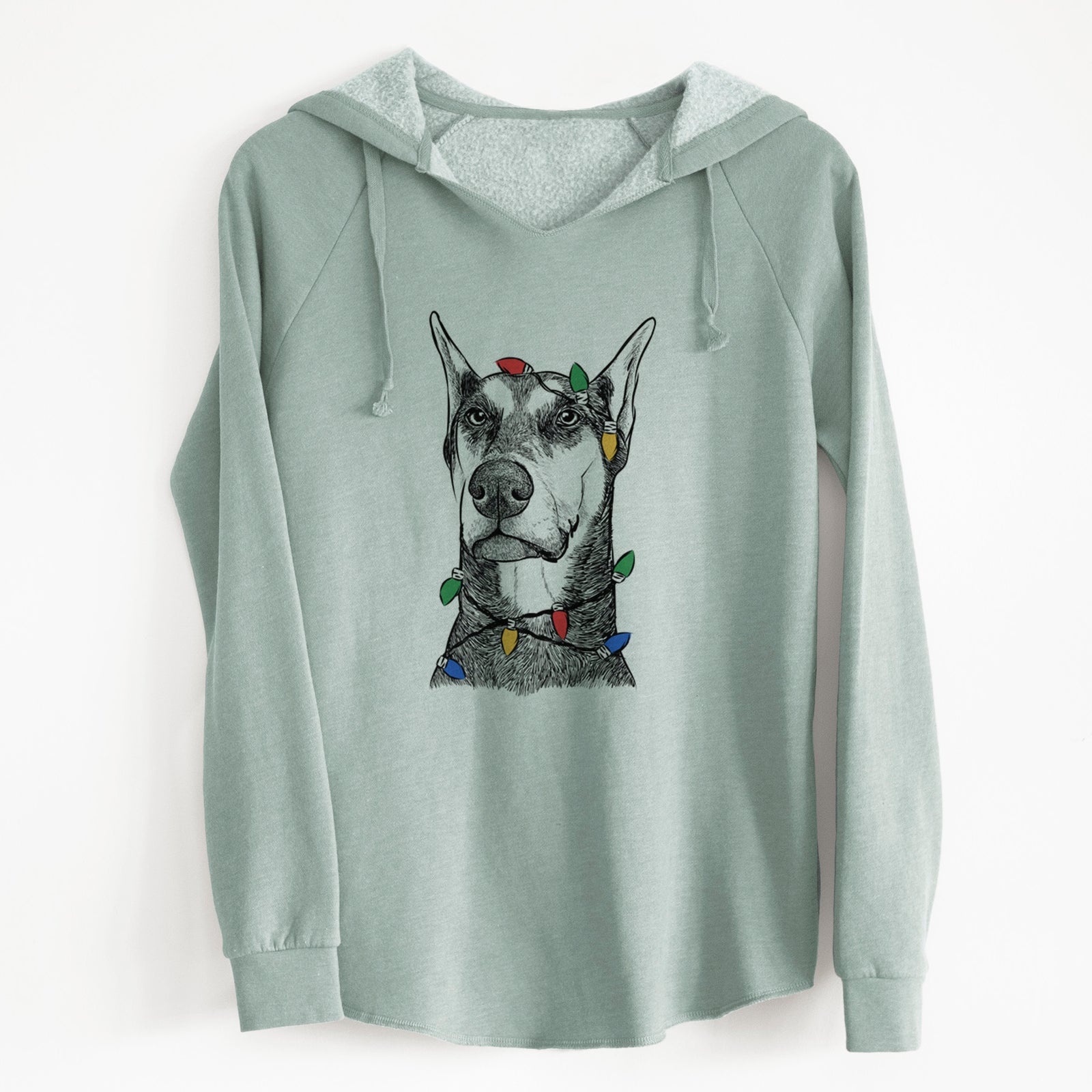 Christmas Lights Zeus the Doberman Pinscher - Cali Wave Hooded Sweatshirt