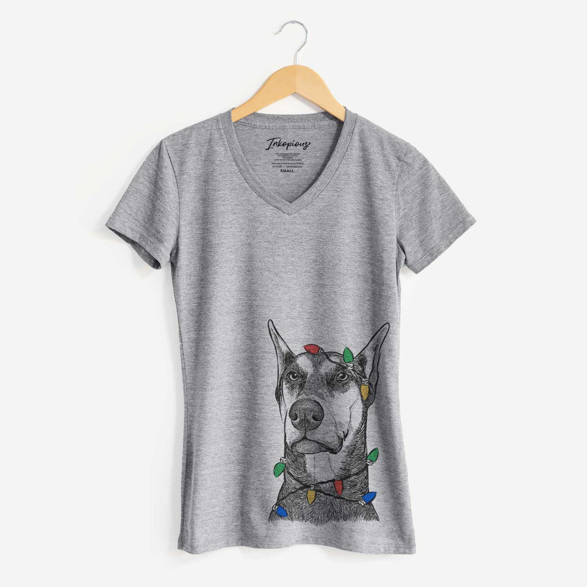 Christmas Lights Zeus the Doberman Pinscher - Women's V-neck Shirt