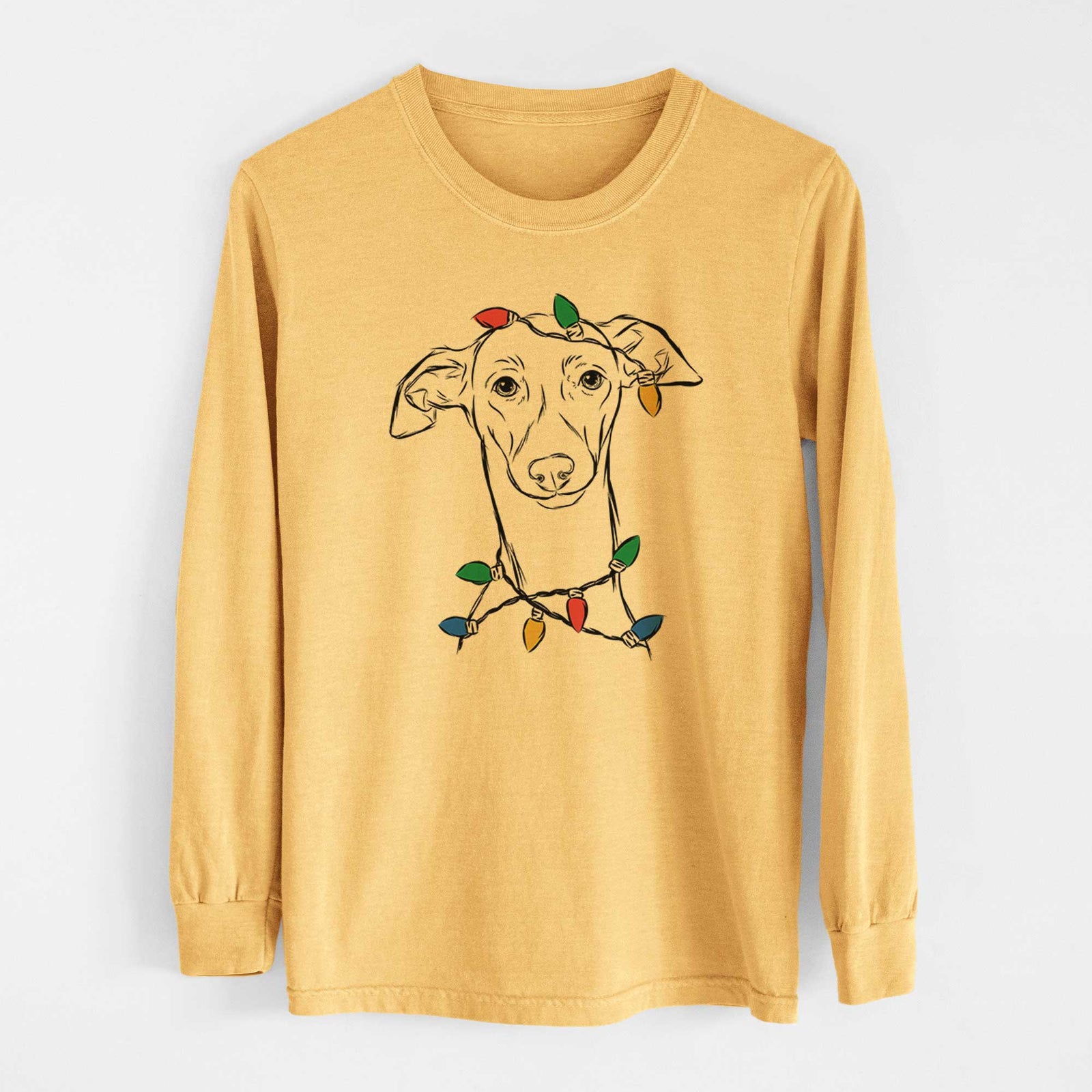 Christmas Lights Ziggie the Italian Greyhound - Heavyweight 100% Cotton Long Sleeve