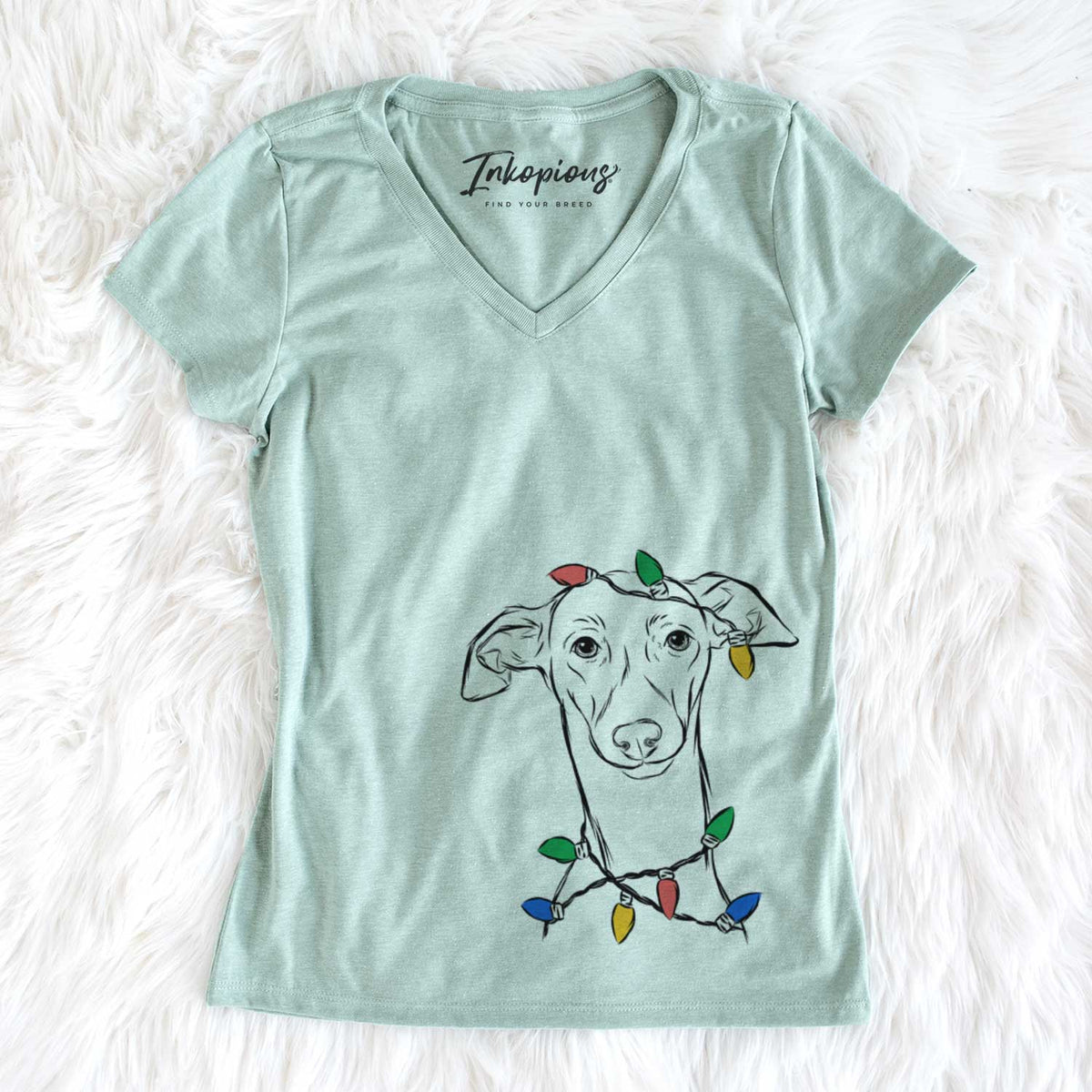 Christmas Lights Ziggie the Italian Greyhound - Women&#39;s V-neck Shirt