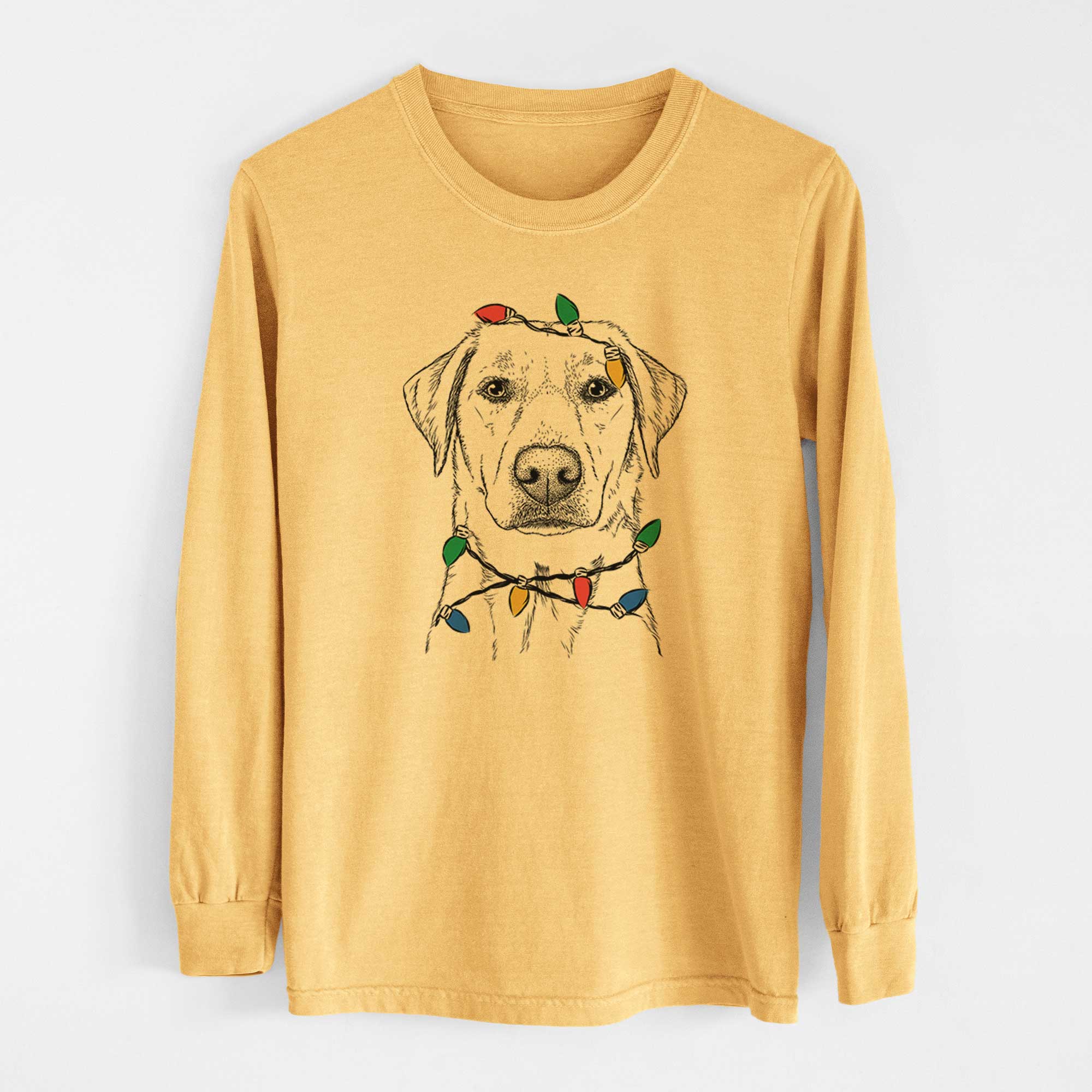 Christmas Lights Zoe the Yellow Lab - Heavyweight 100% Cotton Long Sleeve