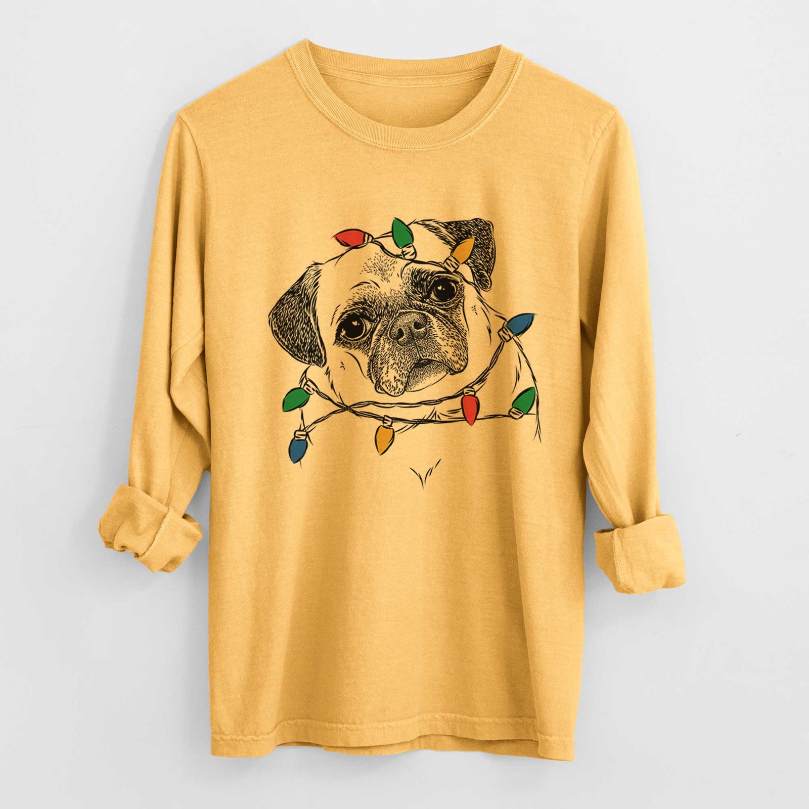 Christmas Lights Zoey the Pug - Heavyweight 100% Cotton Long Sleeve