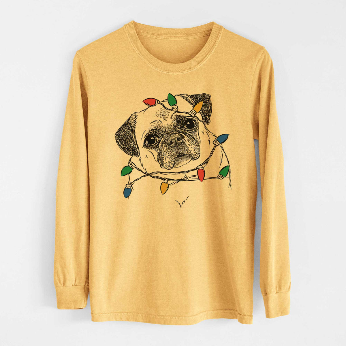 Christmas Lights Zoey the Pug - Heavyweight 100% Cotton Long Sleeve