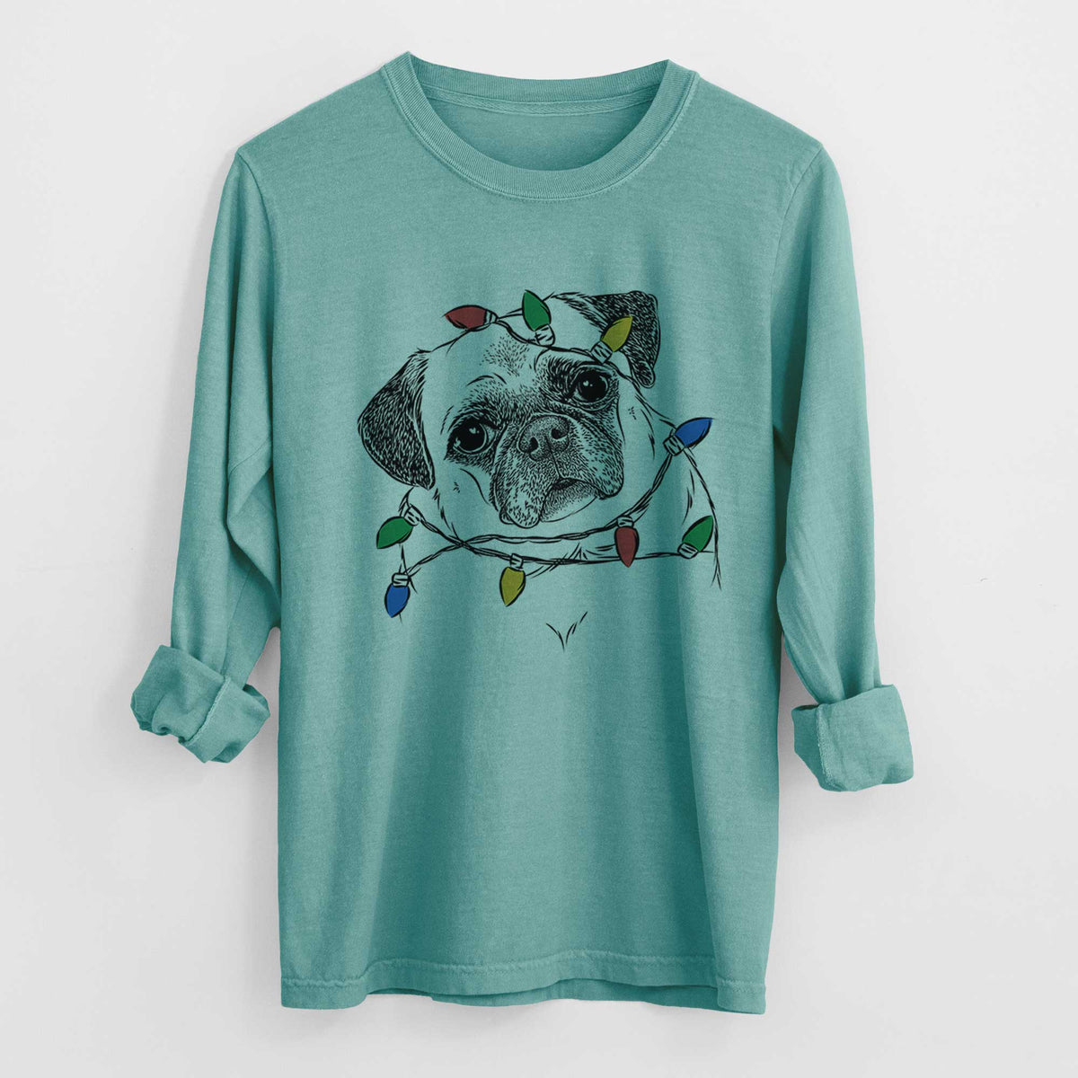 Christmas Lights Zoey the Pug - Heavyweight 100% Cotton Long Sleeve