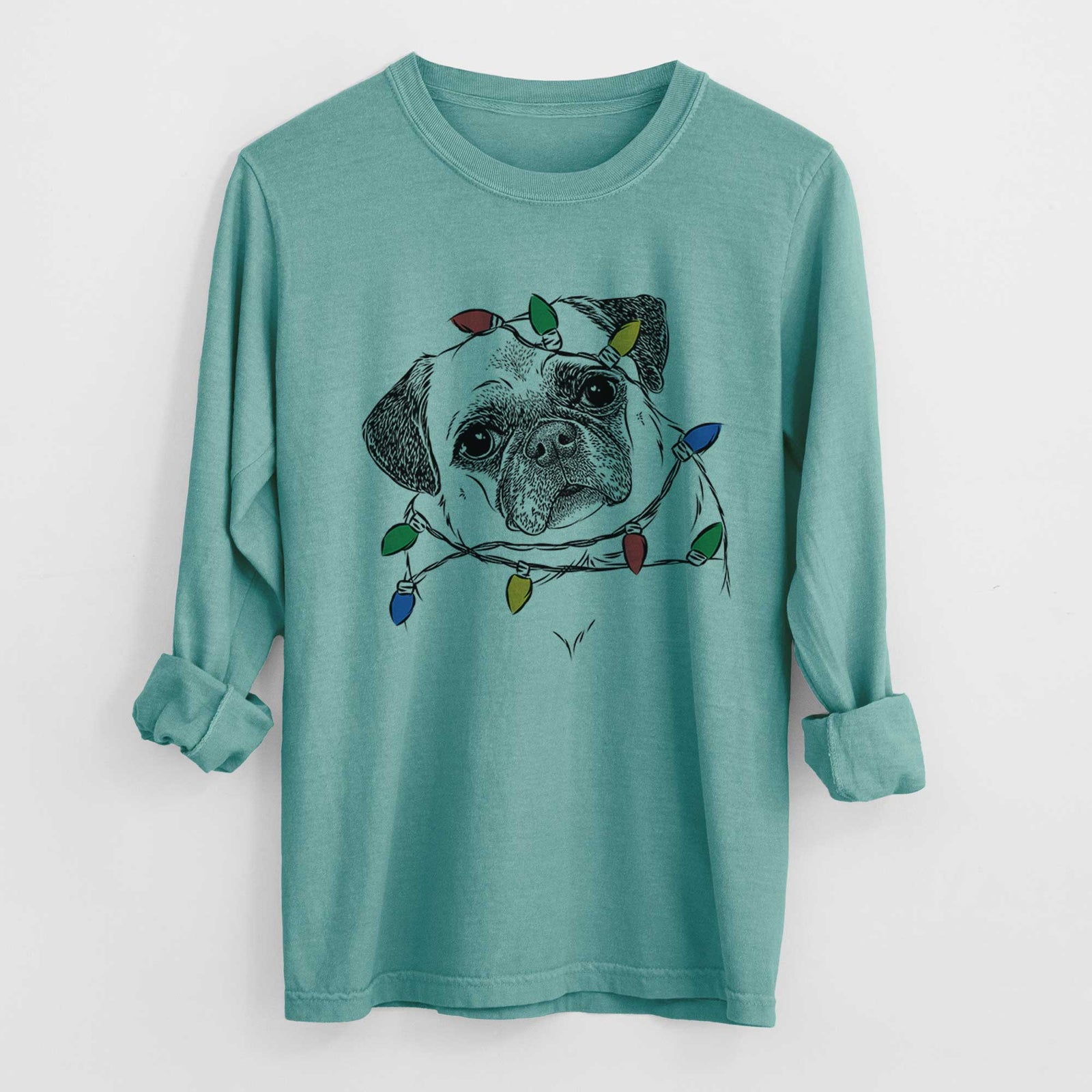 Christmas Lights Zoey the Pug - Heavyweight 100% Cotton Long Sleeve