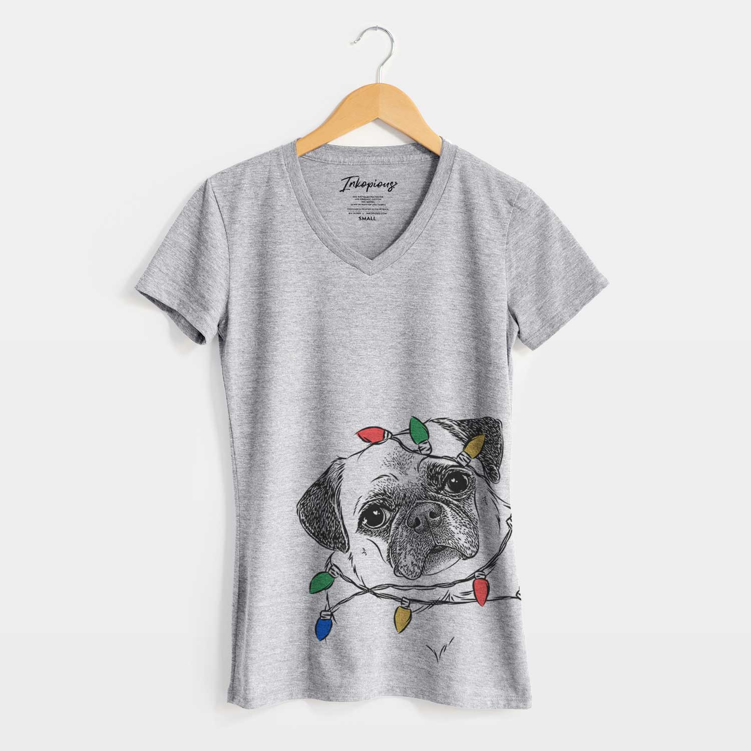 Christmas Lights Zoey the Pug - Women's V-neck Shirt