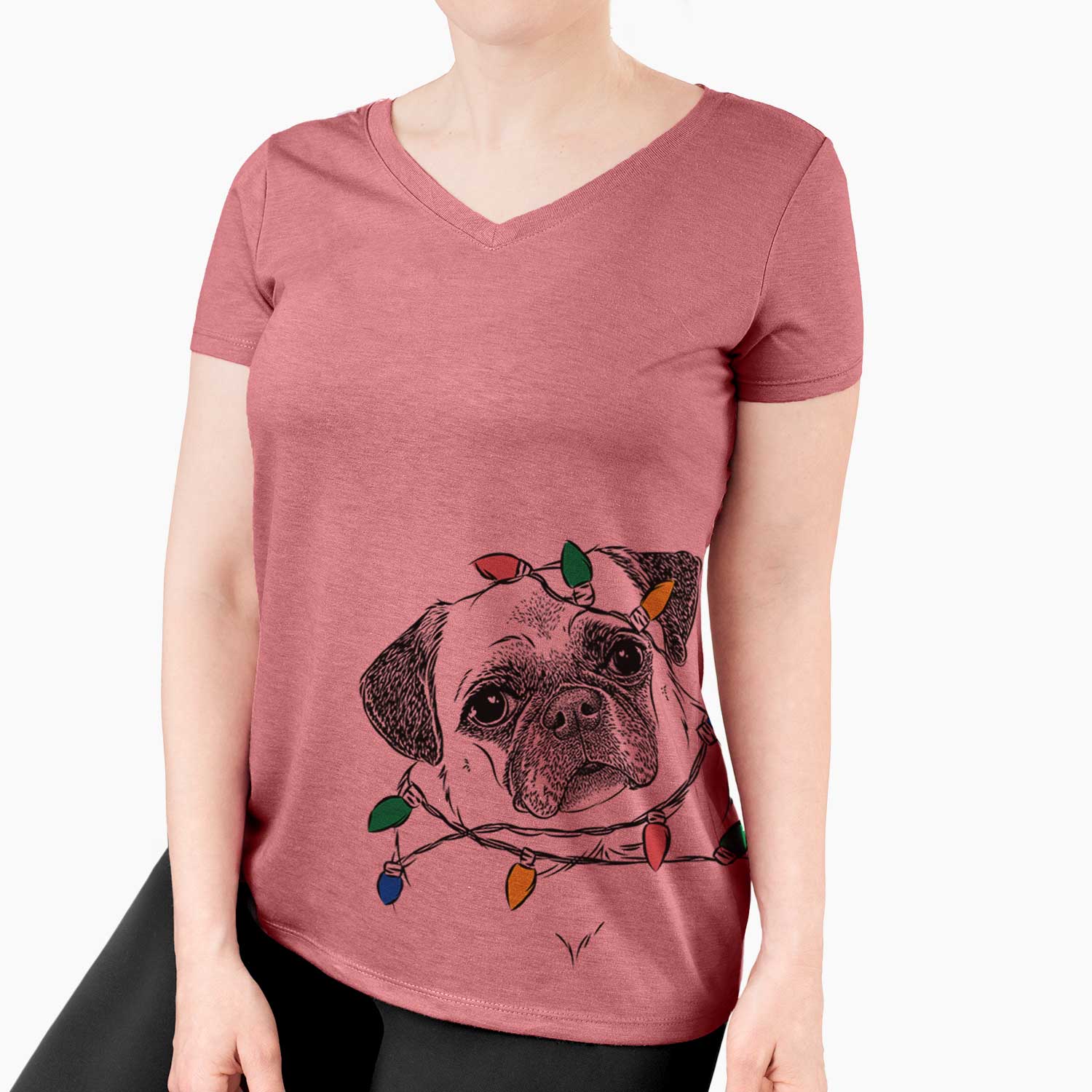 Christmas Lights Zoey the Pug - Women's V-neck Shirt