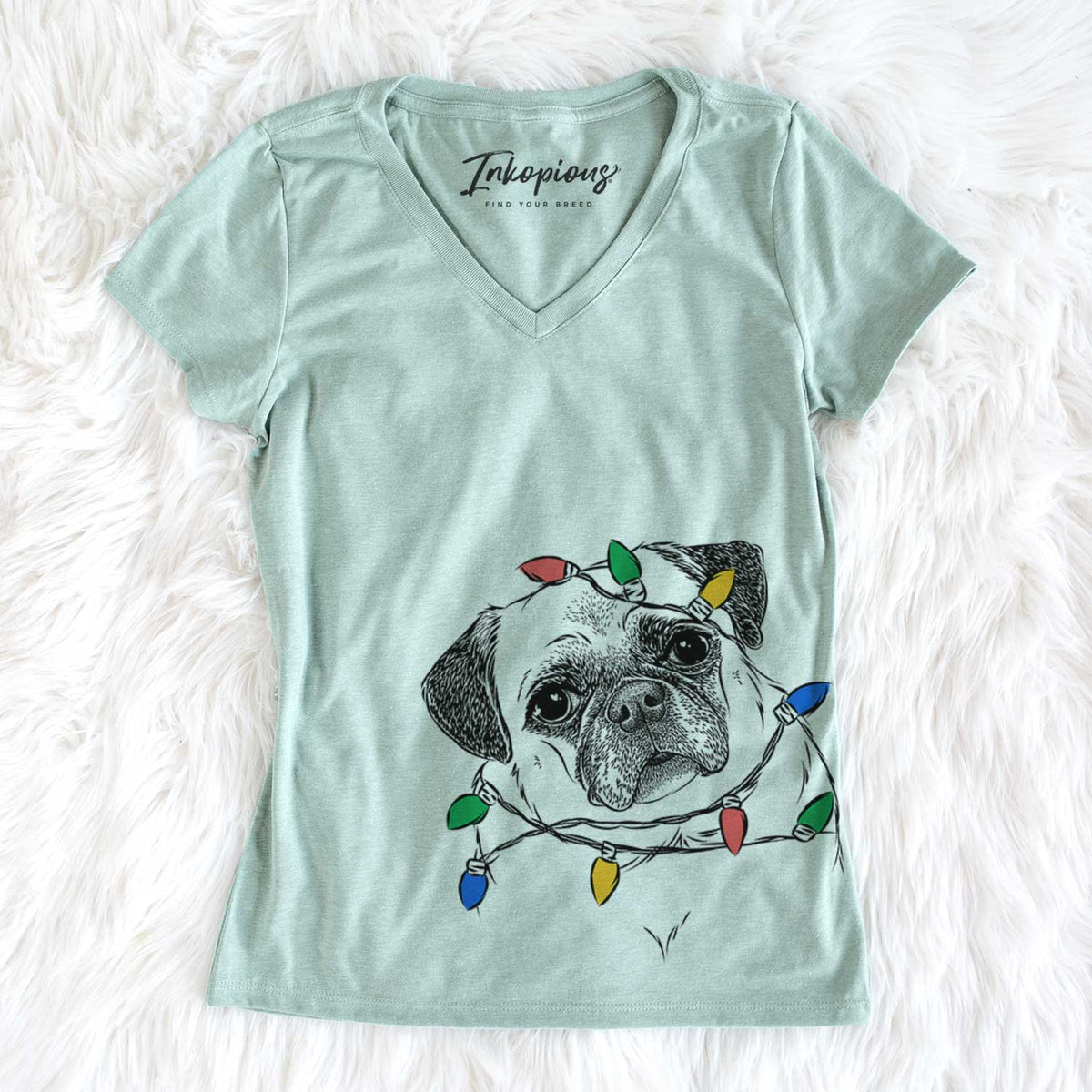 Christmas Lights Zoey the Pug - Women&#39;s V-neck Shirt