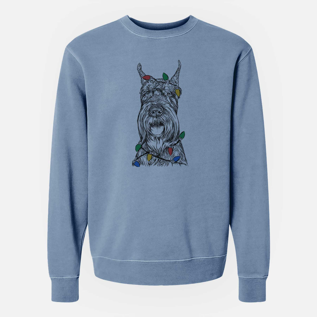 Christmas Lights Zuri the Giant Schnauzer - Unisex Pigment Dyed Crew Sweatshirt