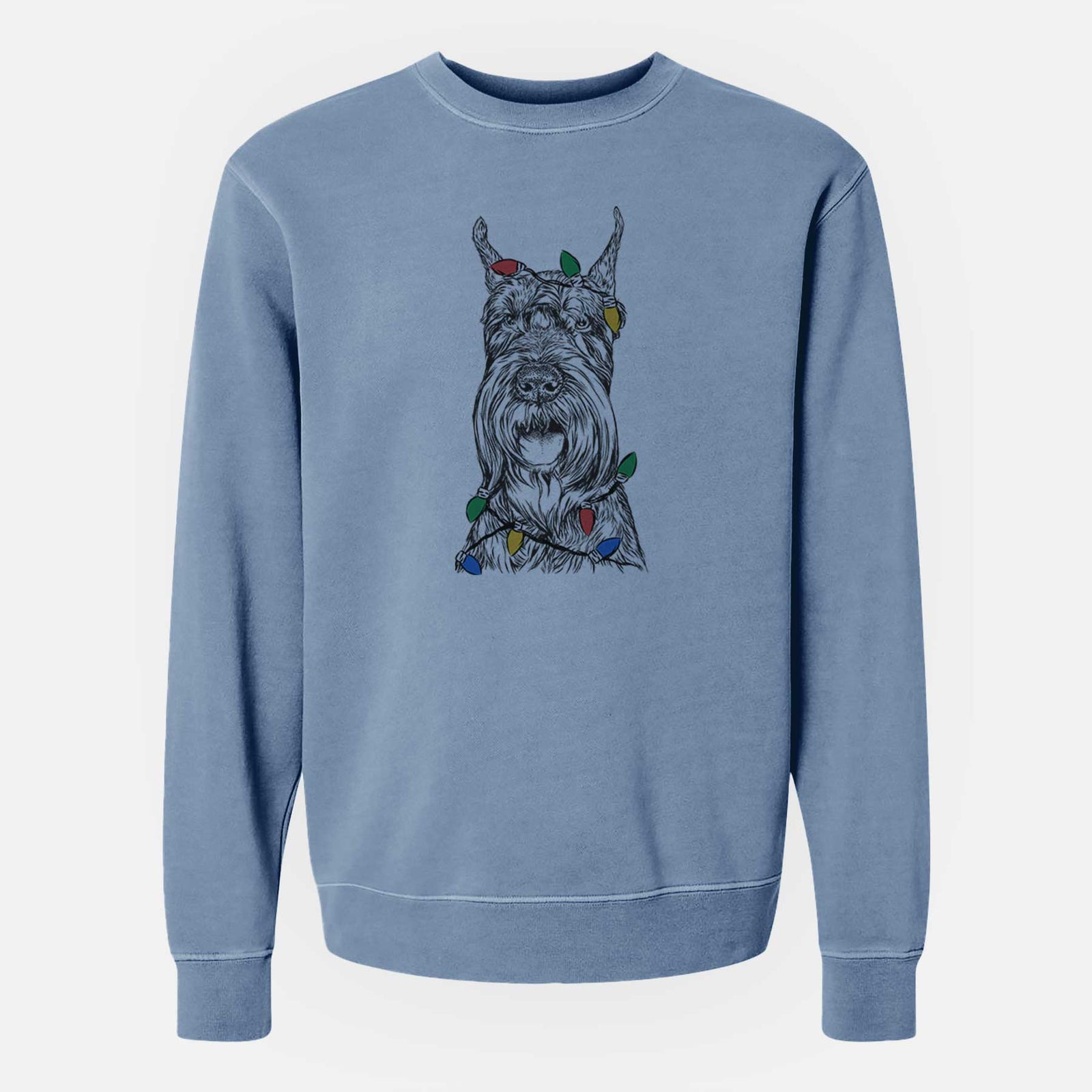 Christmas Lights Zuri the Giant Schnauzer - Unisex Pigment Dyed Crew Sweatshirt