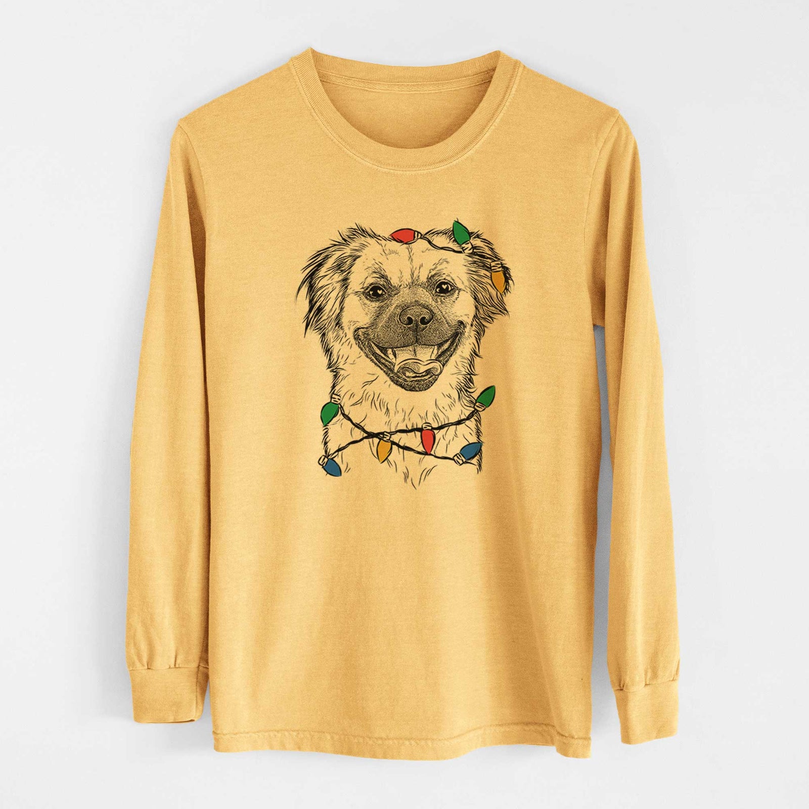 Christmas Lights Zuri the Spaniel Mix - Heavyweight 100% Cotton Long Sleeve