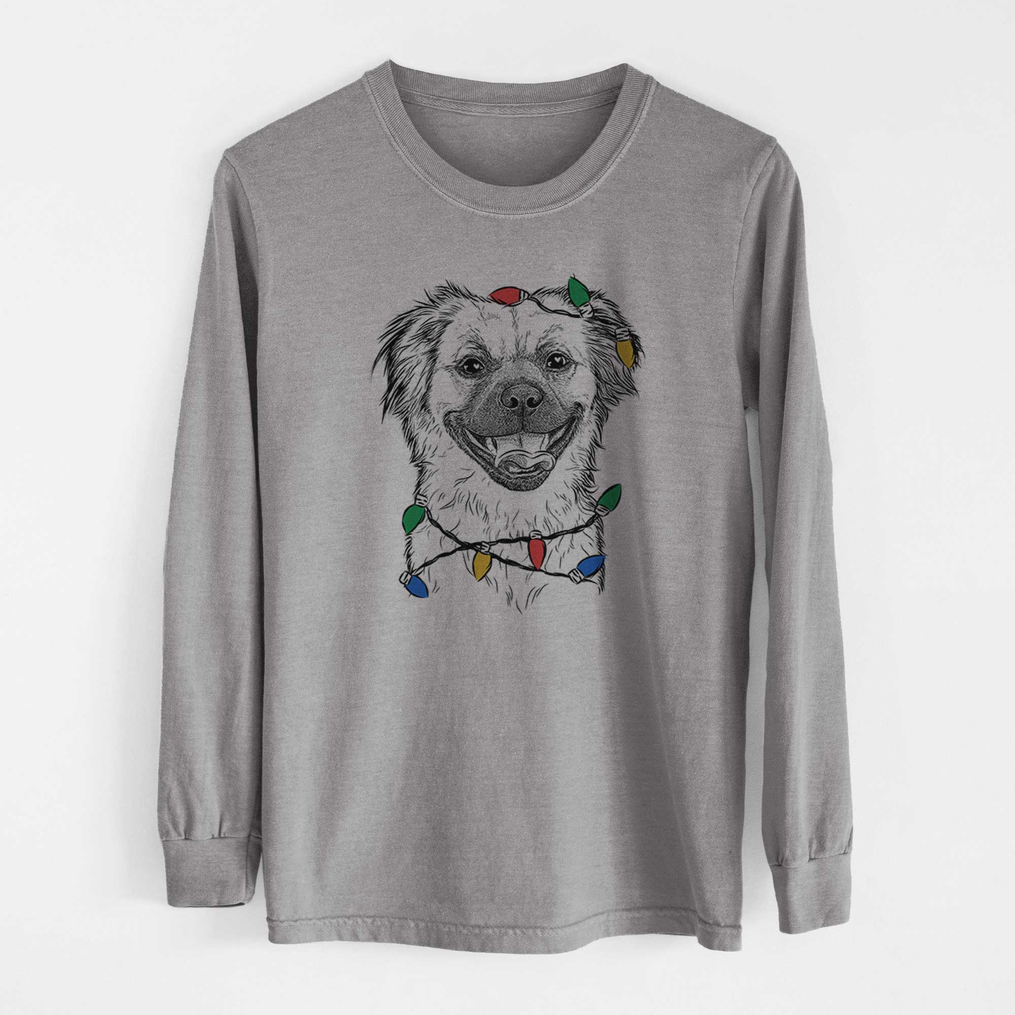 Christmas Lights Zuri the Spaniel Mix - Heavyweight 100% Cotton Long Sleeve