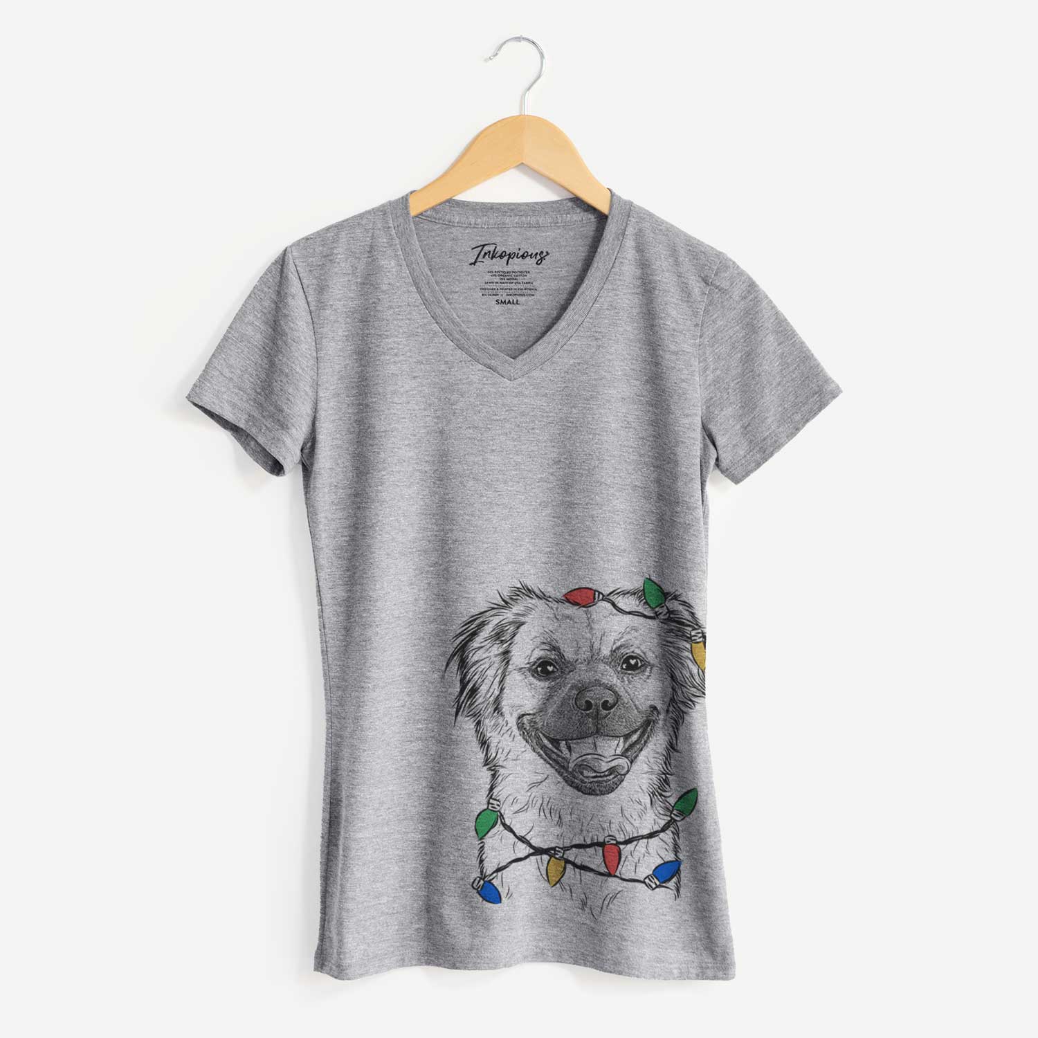 Christmas Lights Zuri the Spaniel Mix - Women's V-neck Shirt