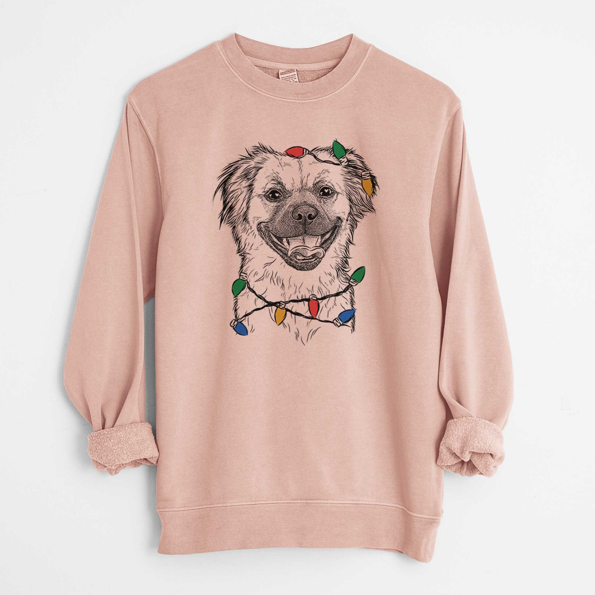 Christmas Lights Zuri the Spaniel Mix - Unisex Pigment Dyed Crew Sweatshirt