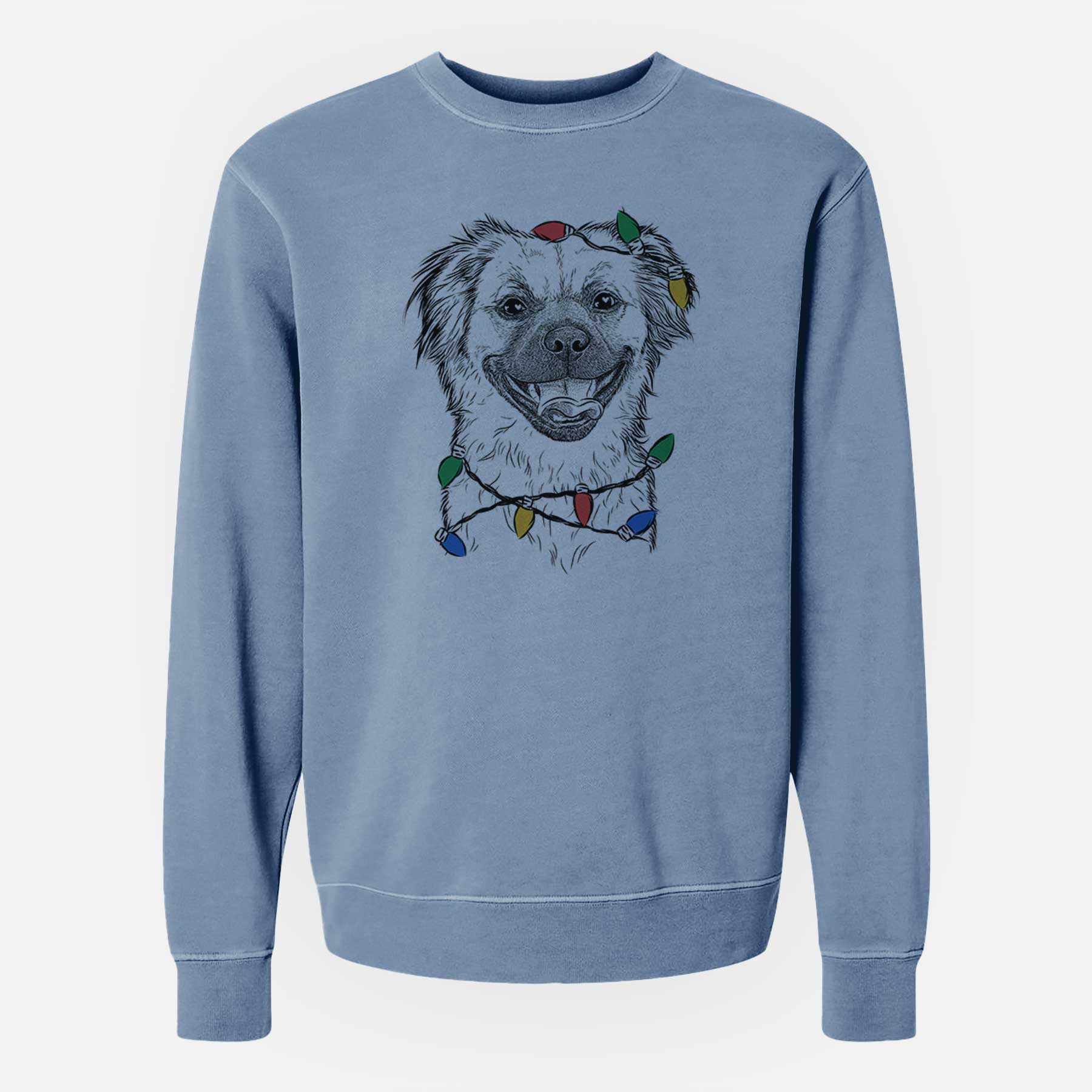 Christmas Lights Zuri the Spaniel Mix - Unisex Pigment Dyed Crew Sweatshirt