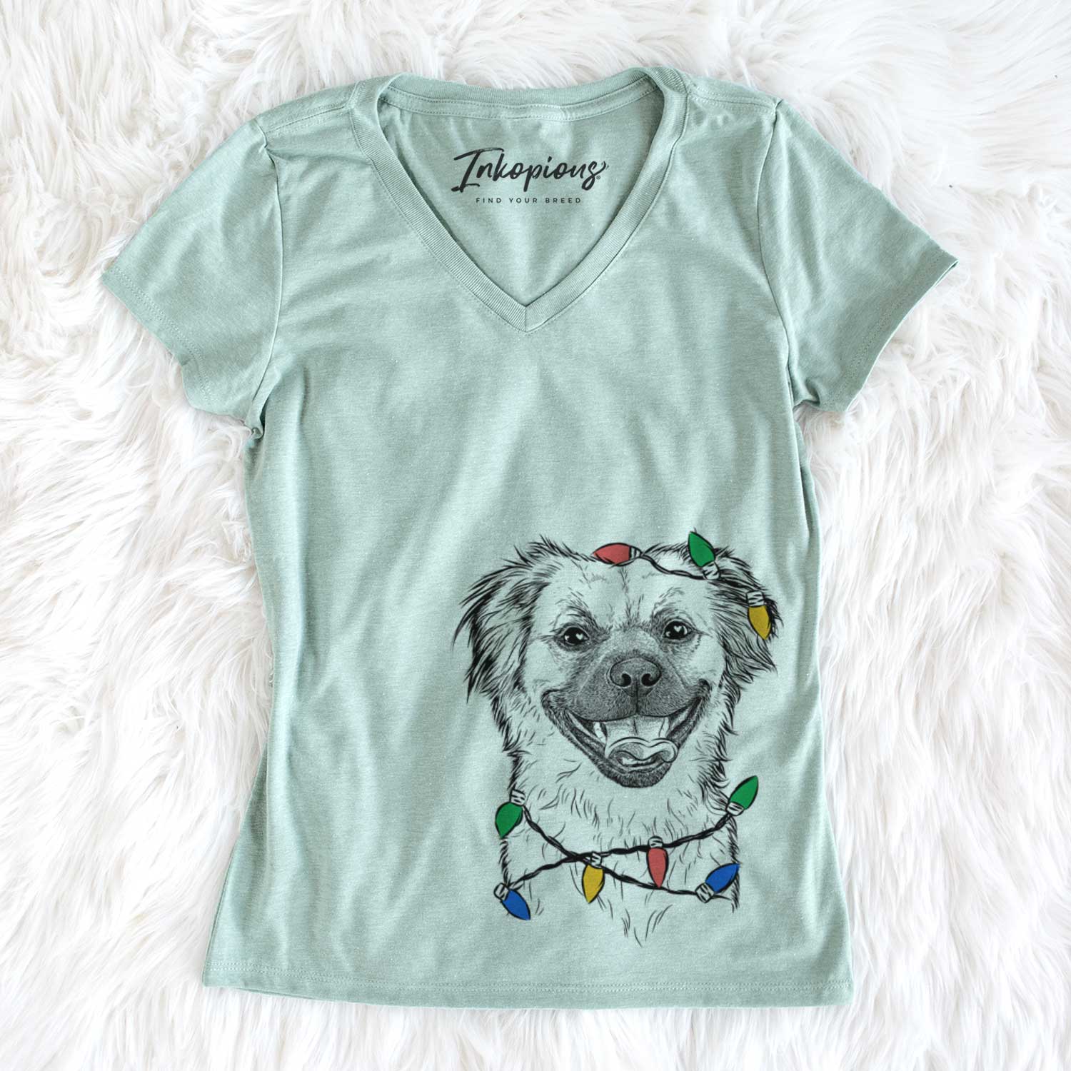 Christmas Lights Zuri the Spaniel Mix - Women's V-neck Shirt